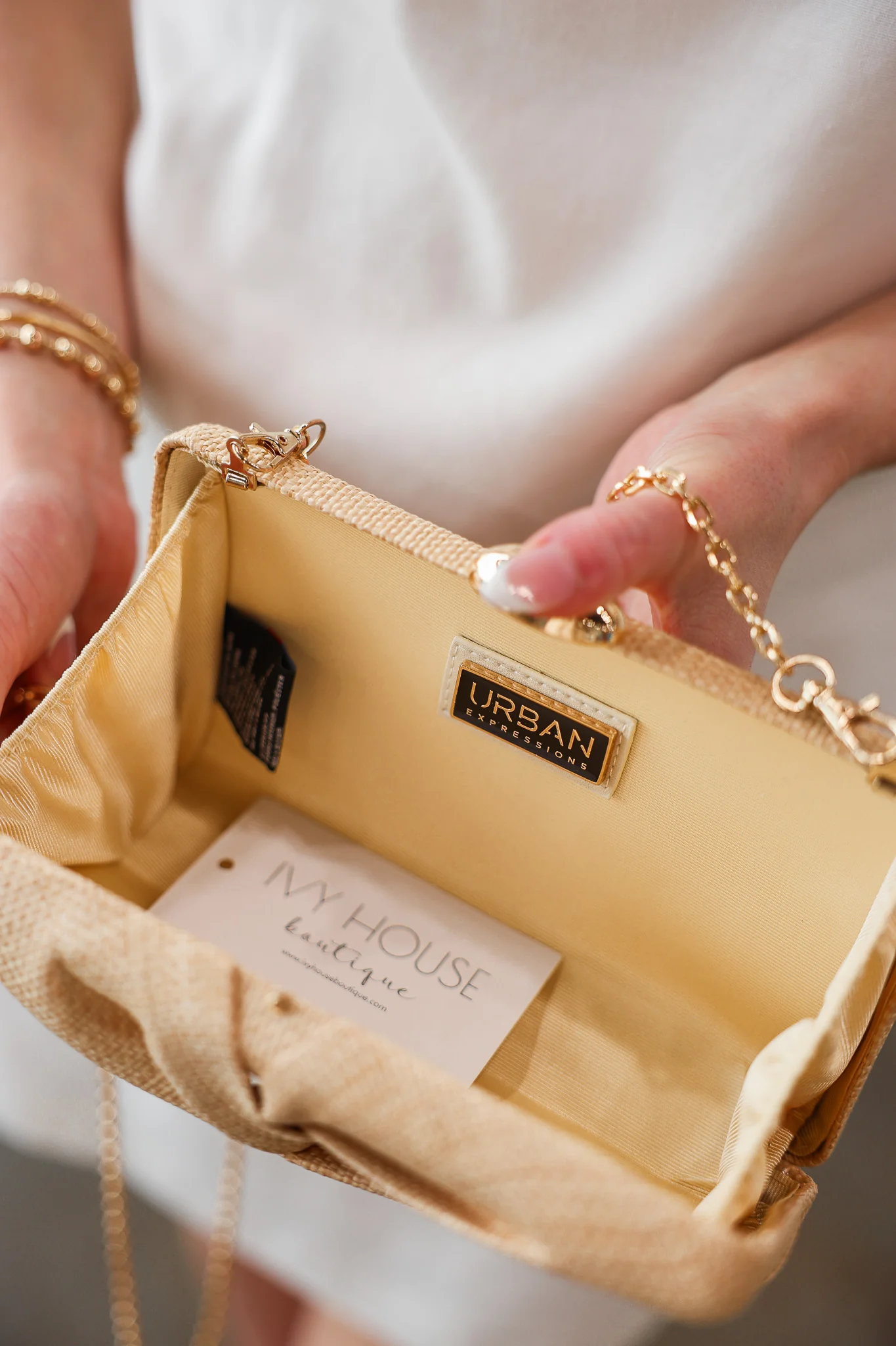 Straw Clutch With Chain Strap - Natural - Image 4