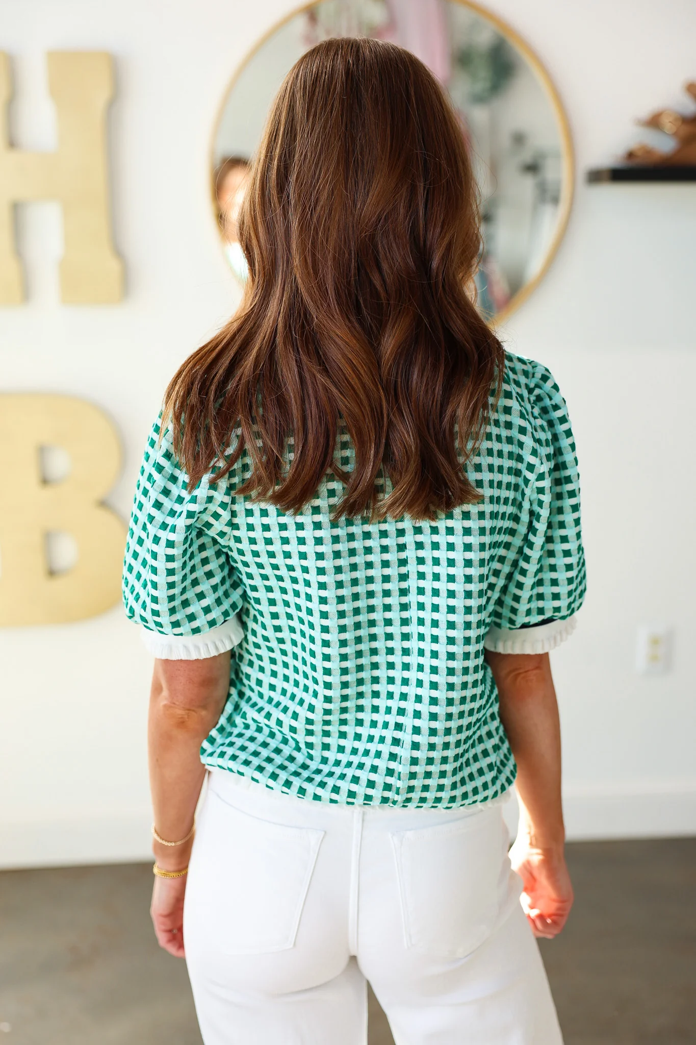 Stripe Contrast Textured Top - Mint - Image 7