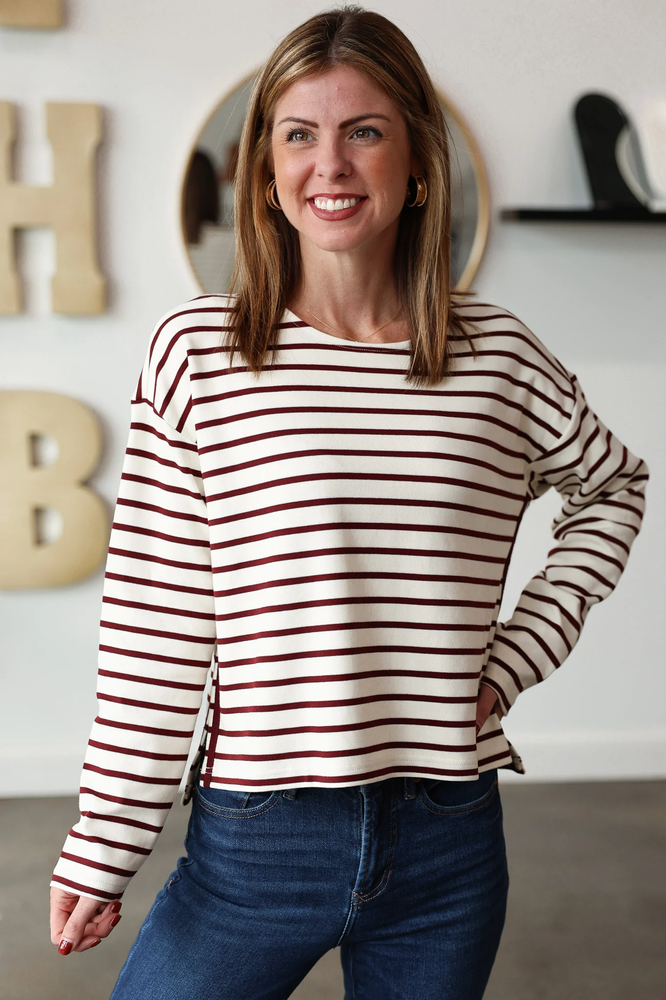 Stripe Knit Top - Wine - Image 4