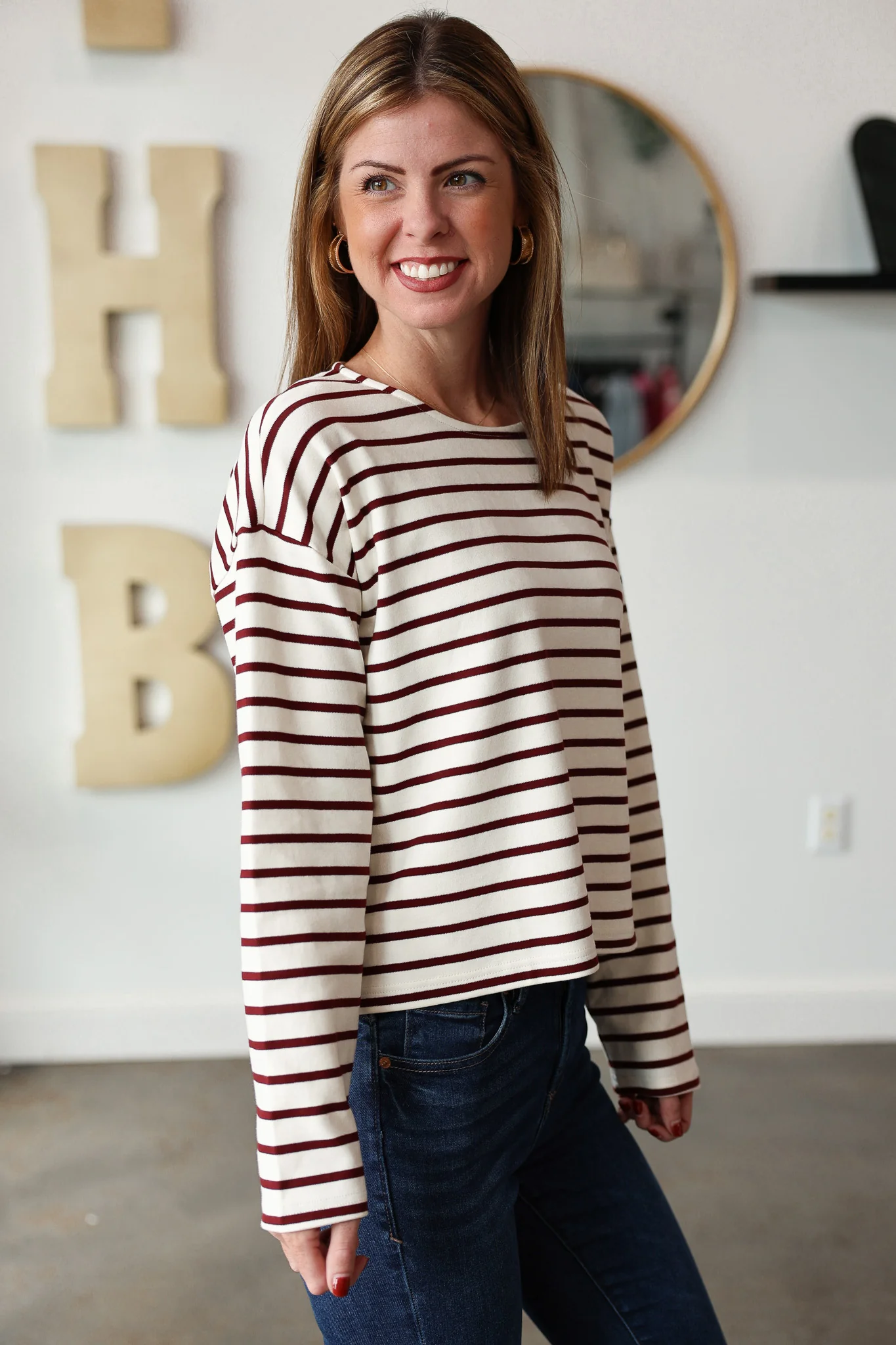 Stripe Knit Top - Wine - Image 6