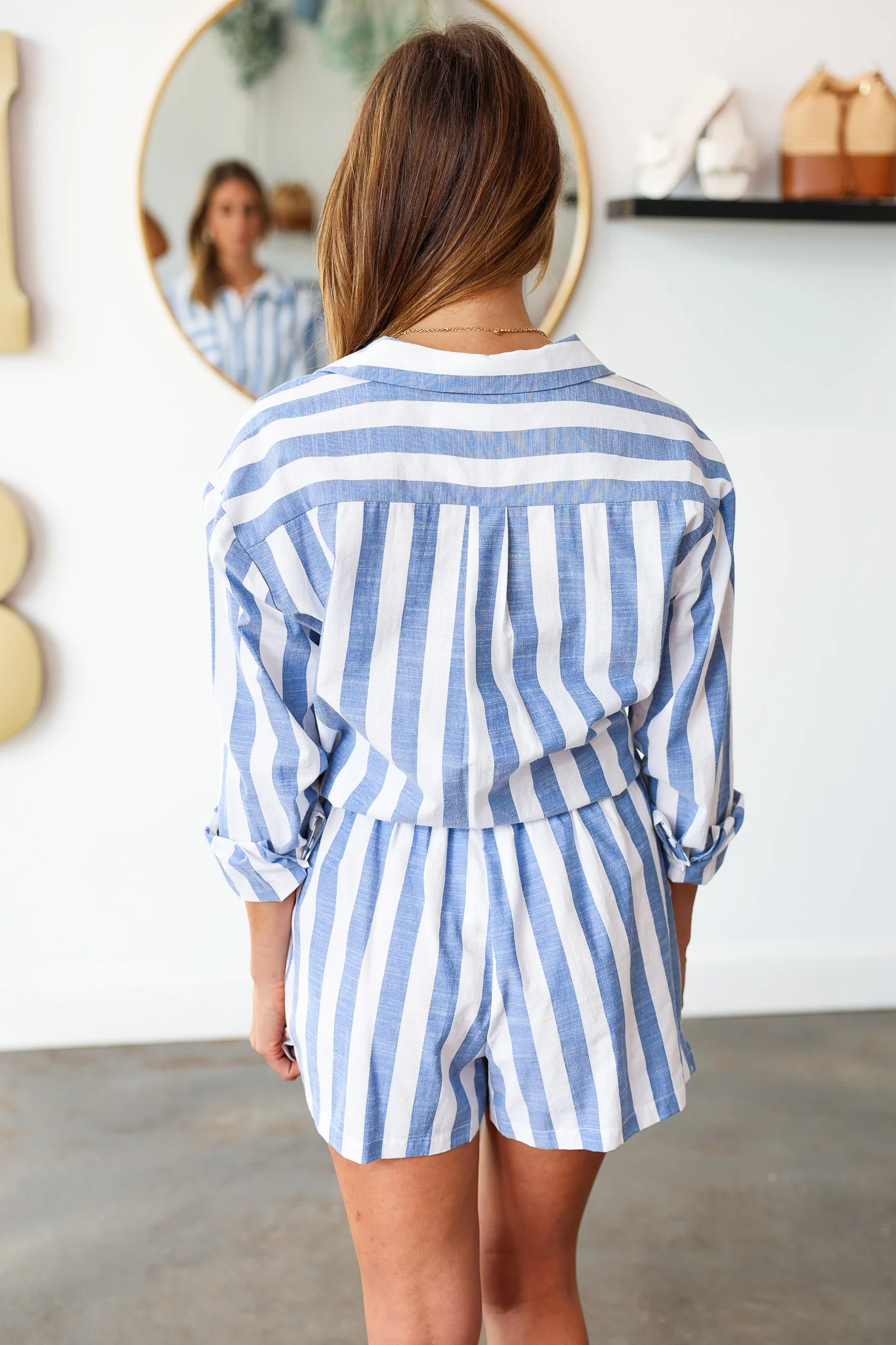 Striped Button Down Top - Blue - Image 6