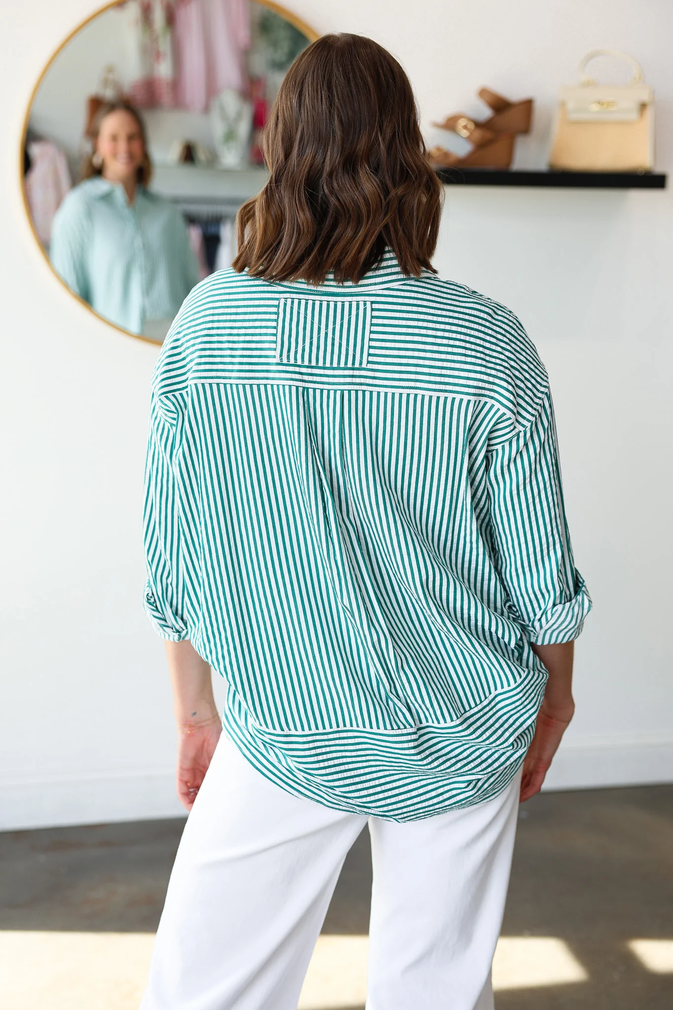 Striped Button Down Top - Green - Image 7