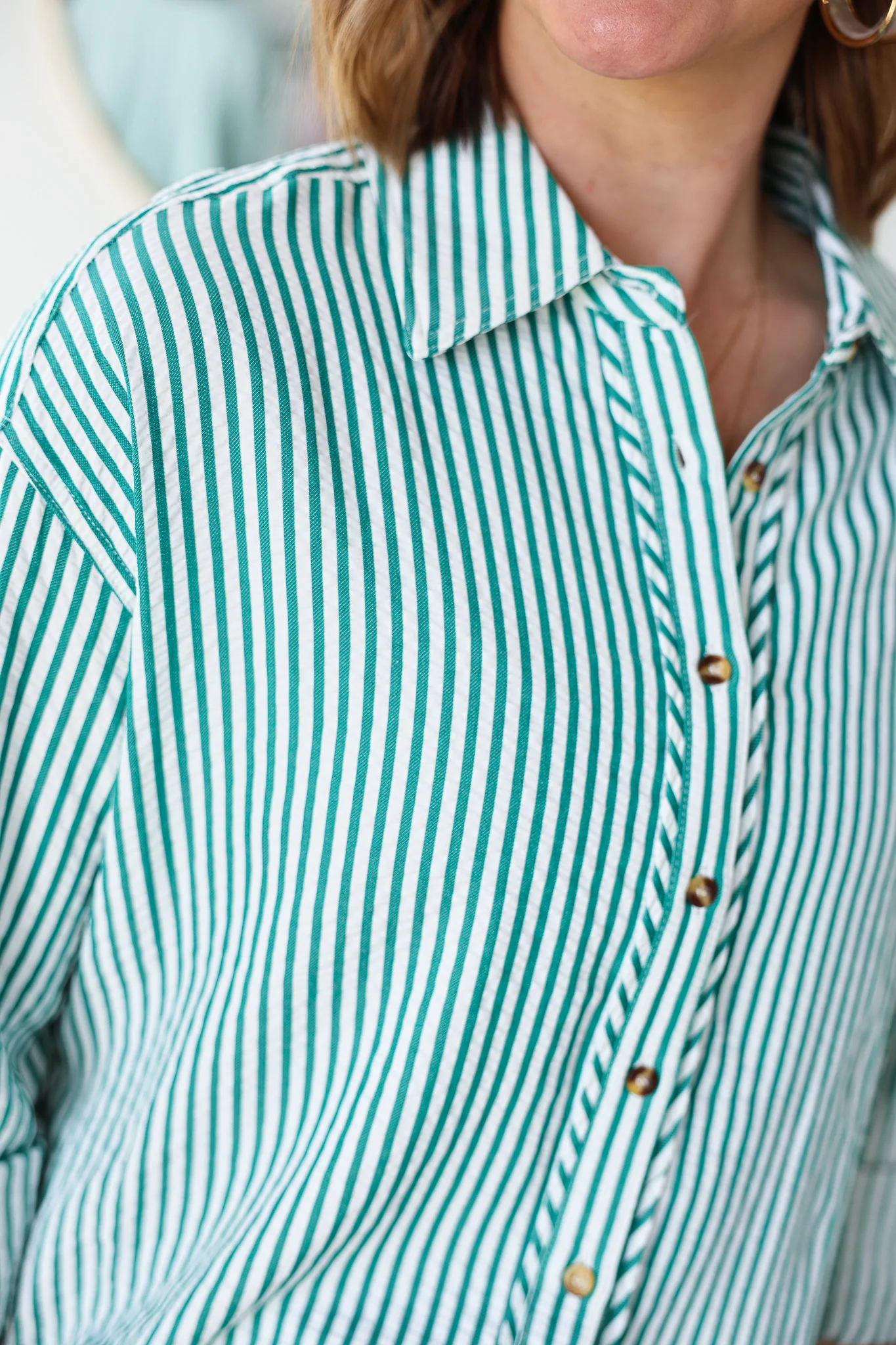 Striped Button Down Top - Green - Image 8