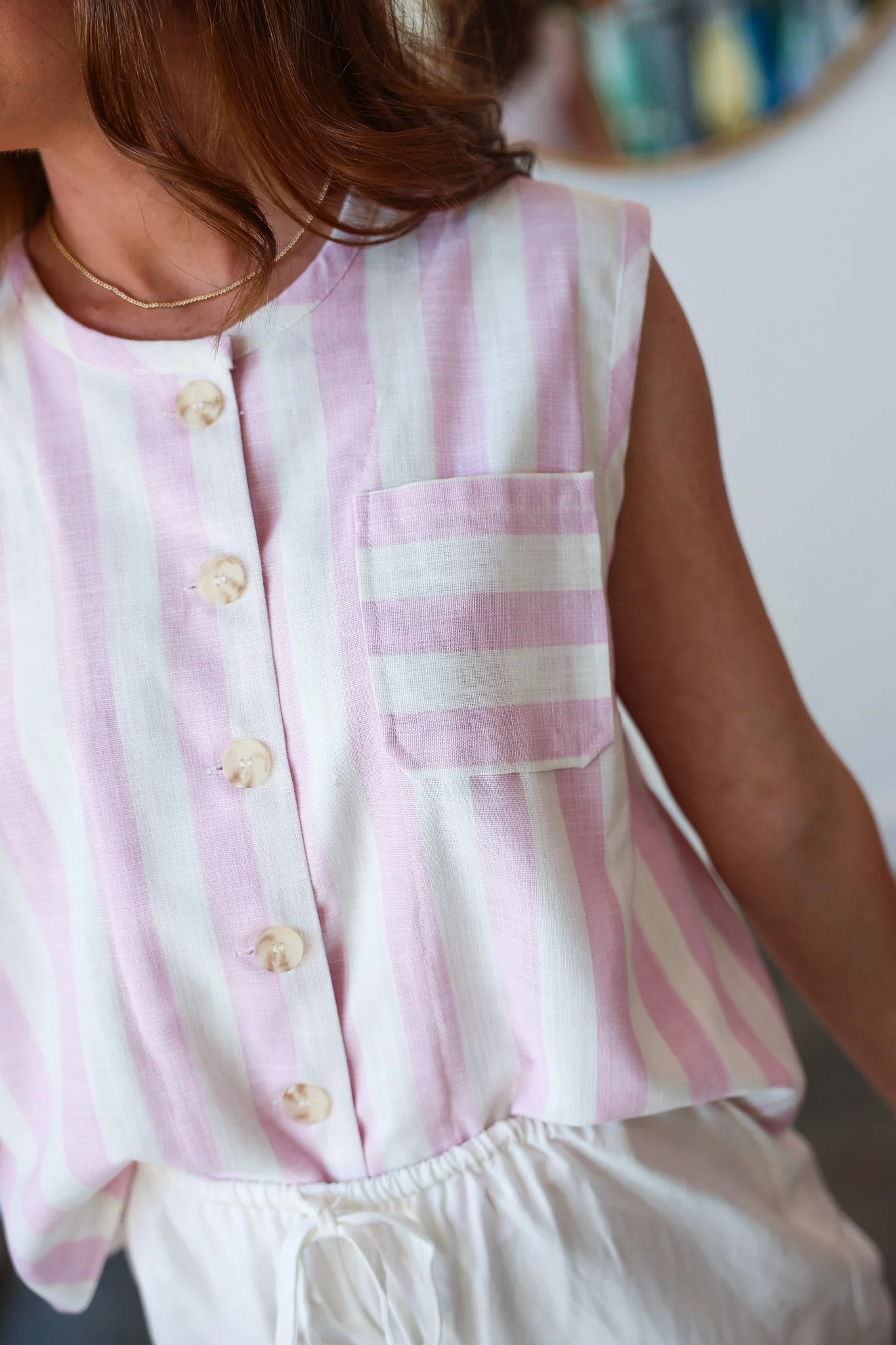 Striped Button Front Top - Pink - Image 2