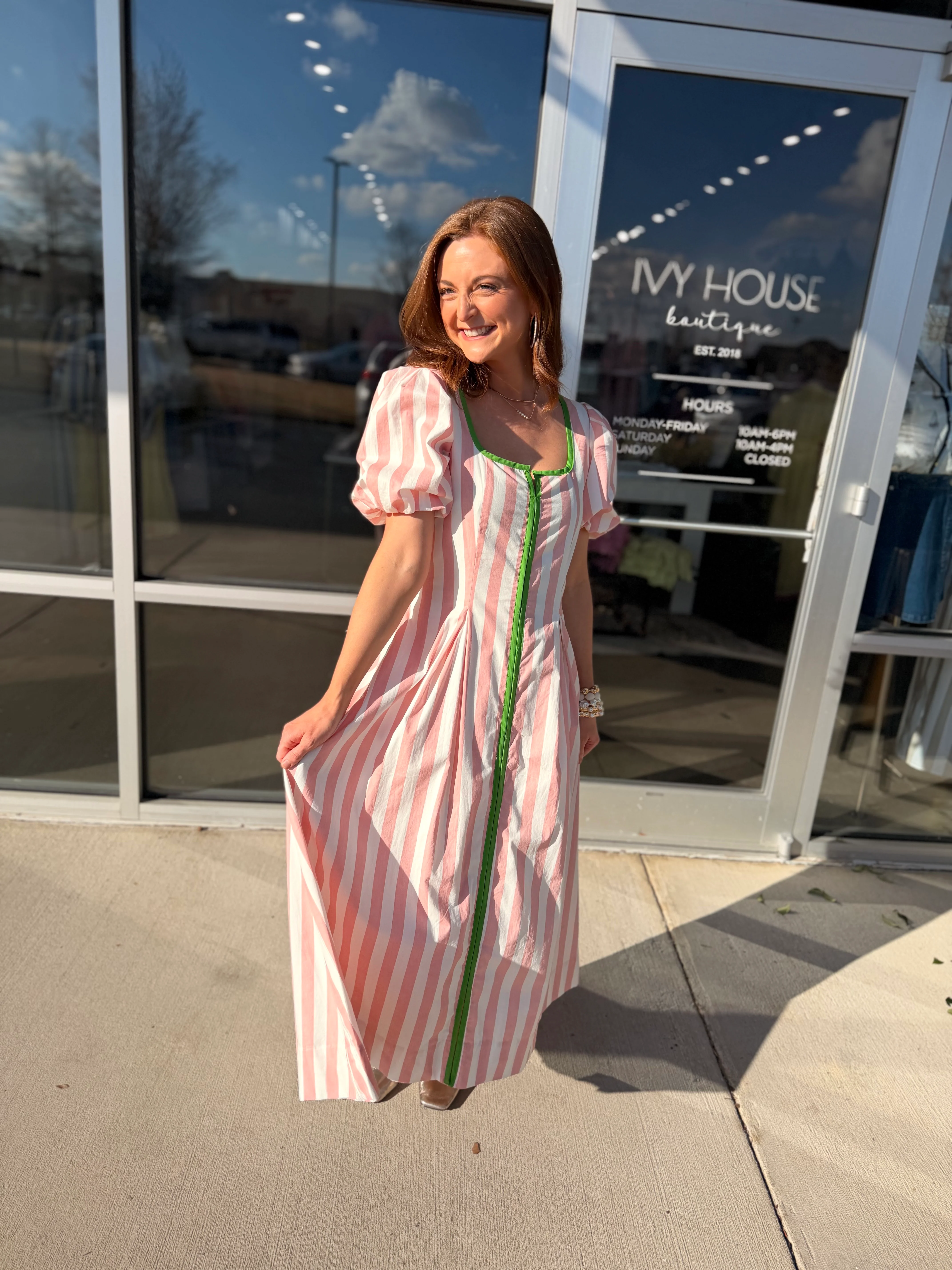Striped Contrast Trim Dress - Pink - Image 2