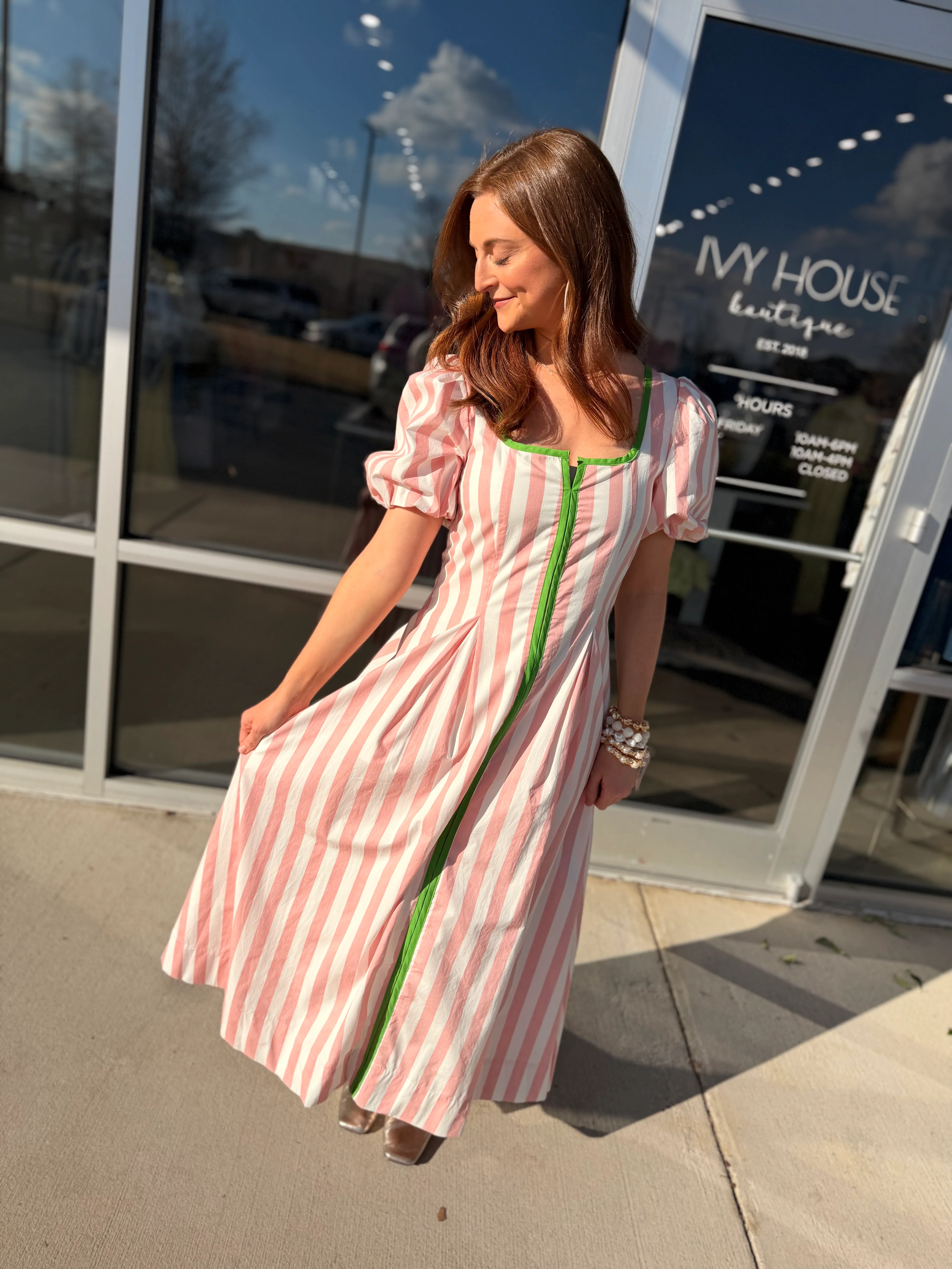 Striped Contrast Trim Dress - Pink - Image 3