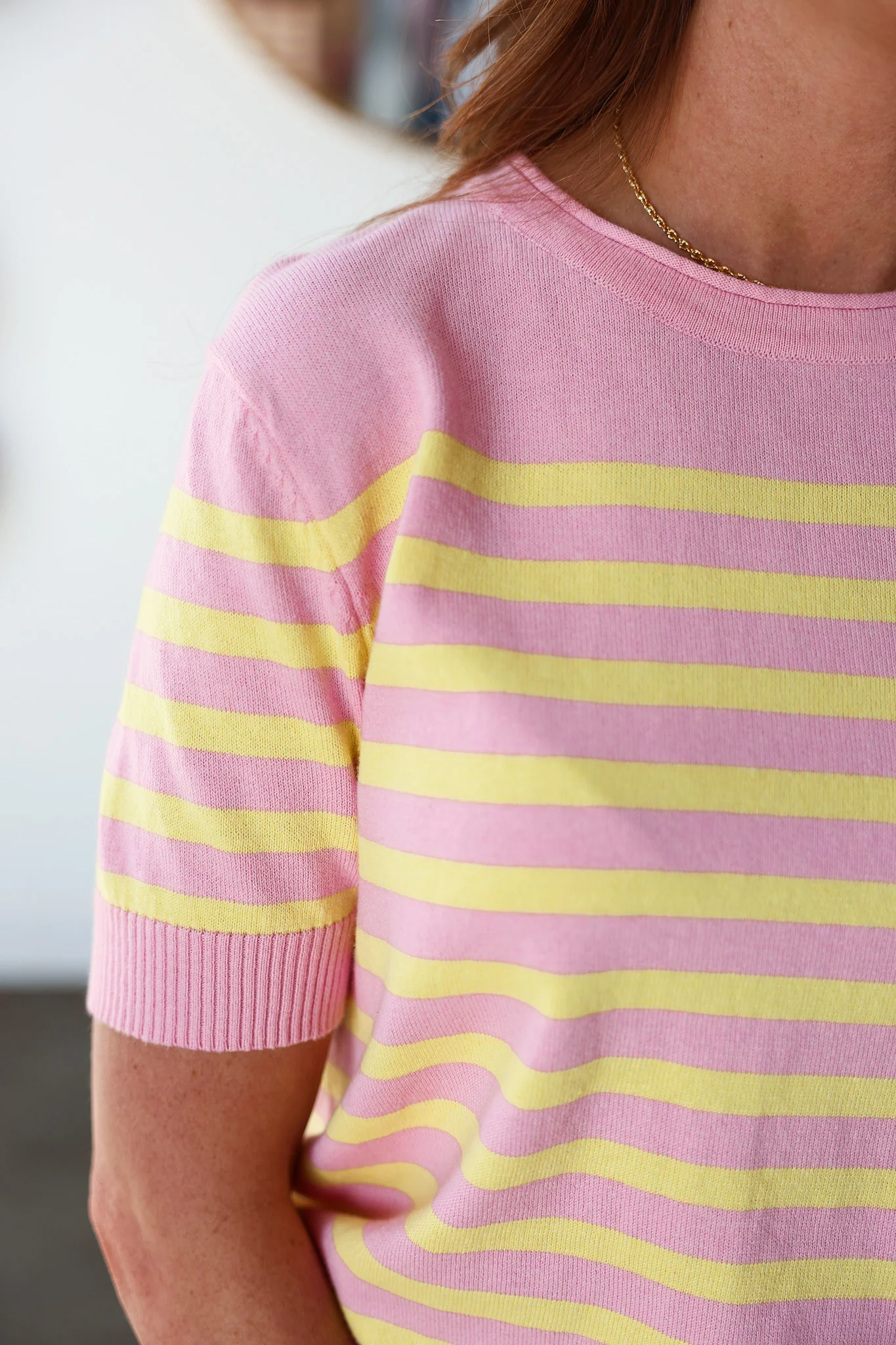 Striped Knit Top - Pink/Yellow - Image 7