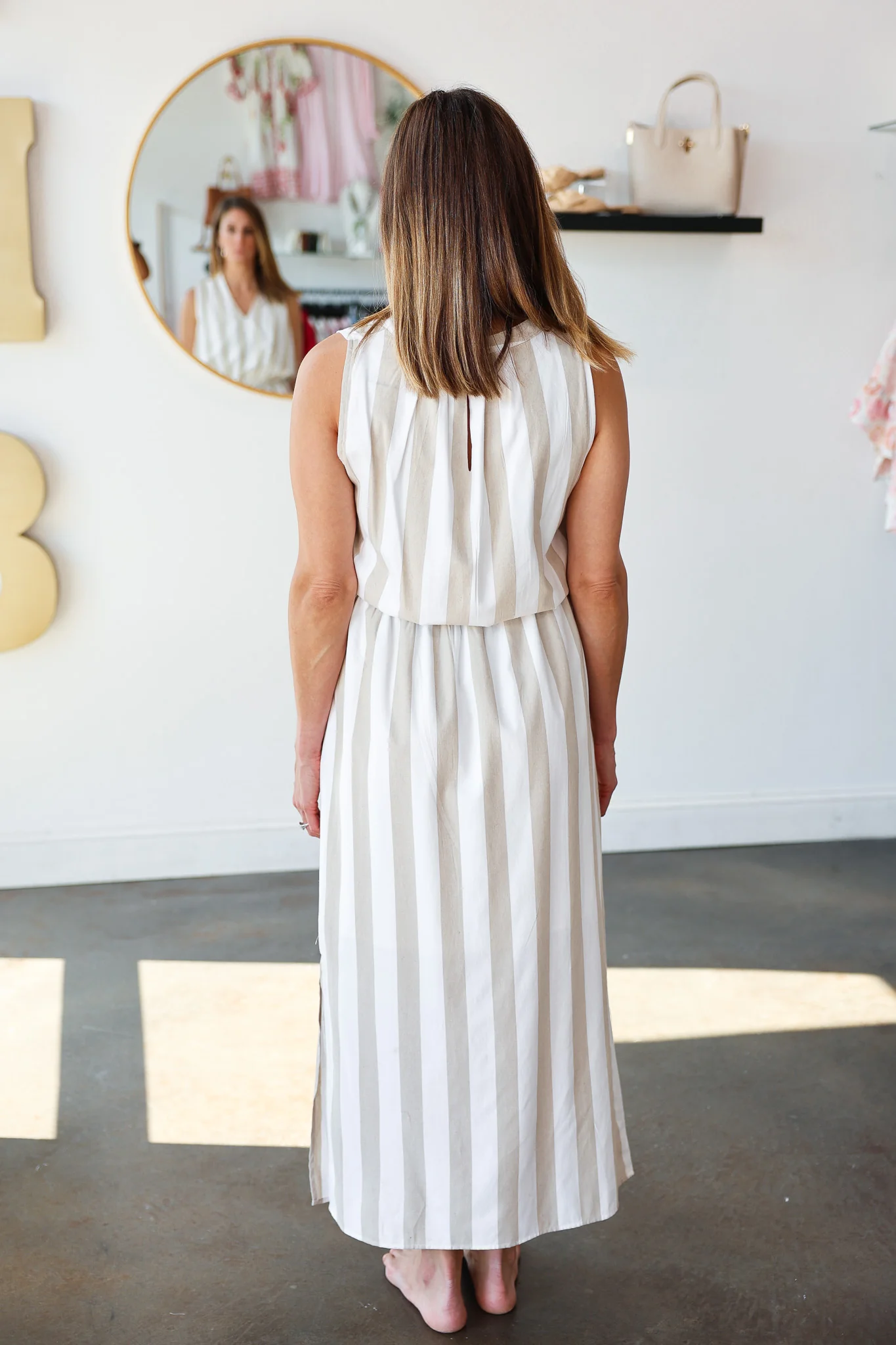 Striped Maxi Dress - Off White/Taupe - Image 5