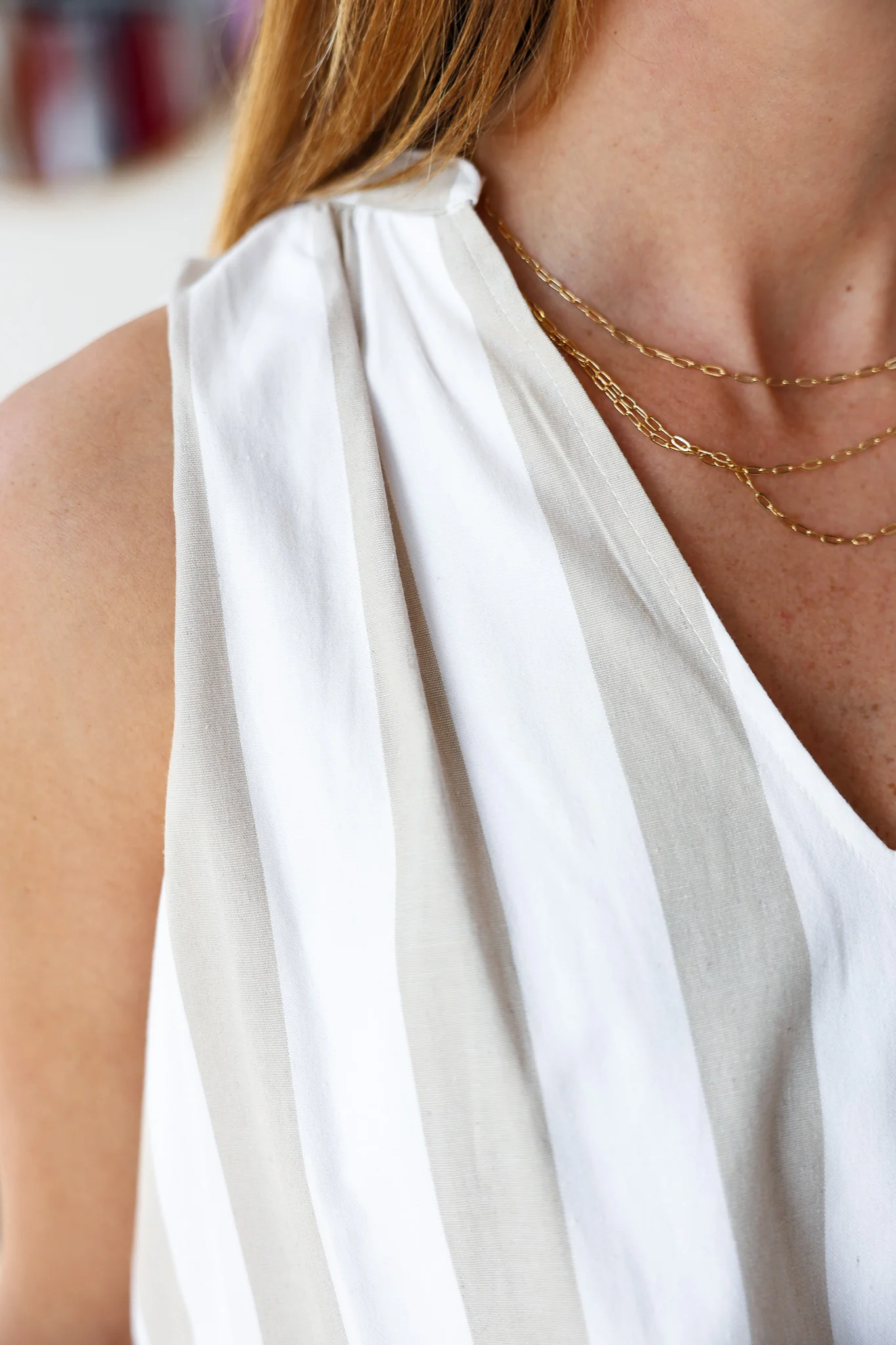 Striped Maxi Dress - Off White/Taupe - Image 7