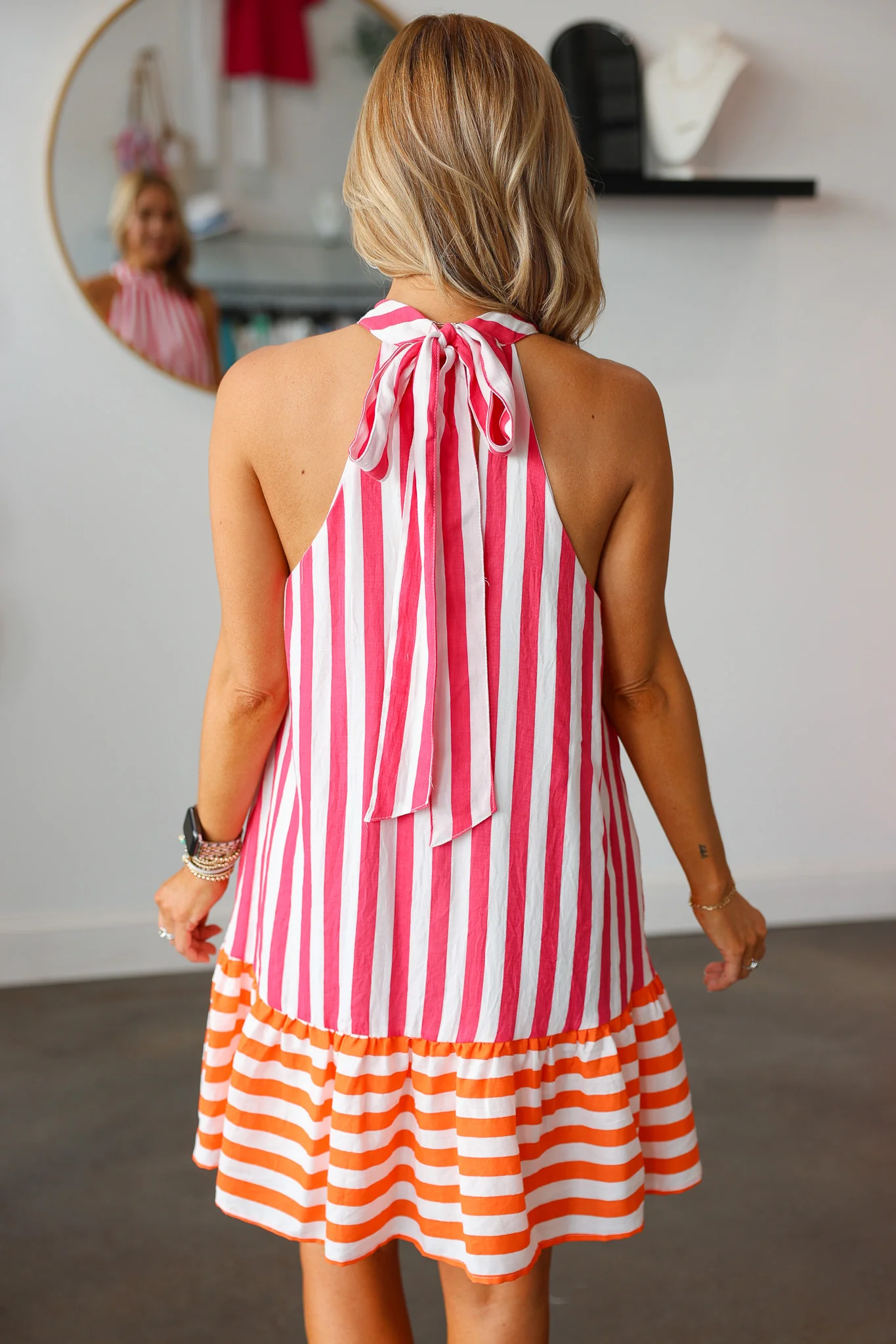 Striped Tie Back Dress - Pink - Image 6