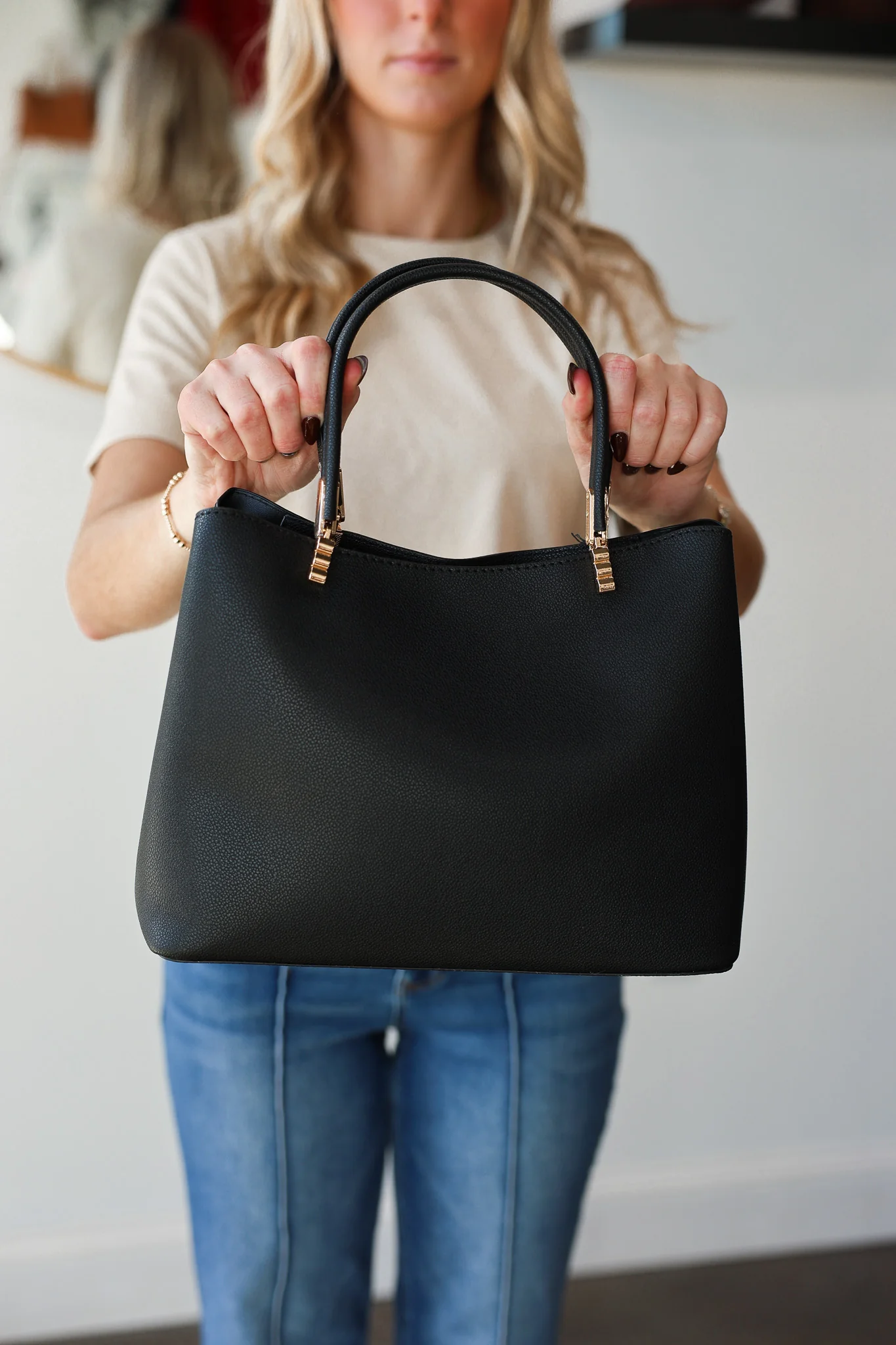Structured Top Handle Handbag