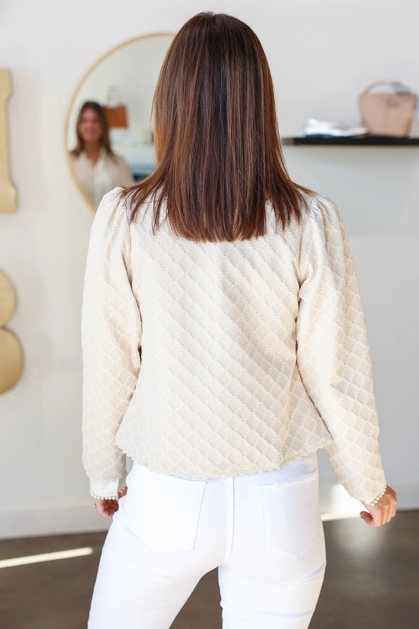 Textured Button Front Jacket - Cream/Ivory - Image 5
