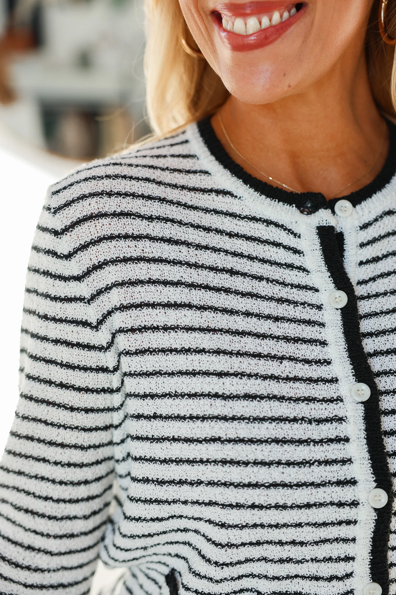 Textured Striped Cardigan - Black/White - Image 7