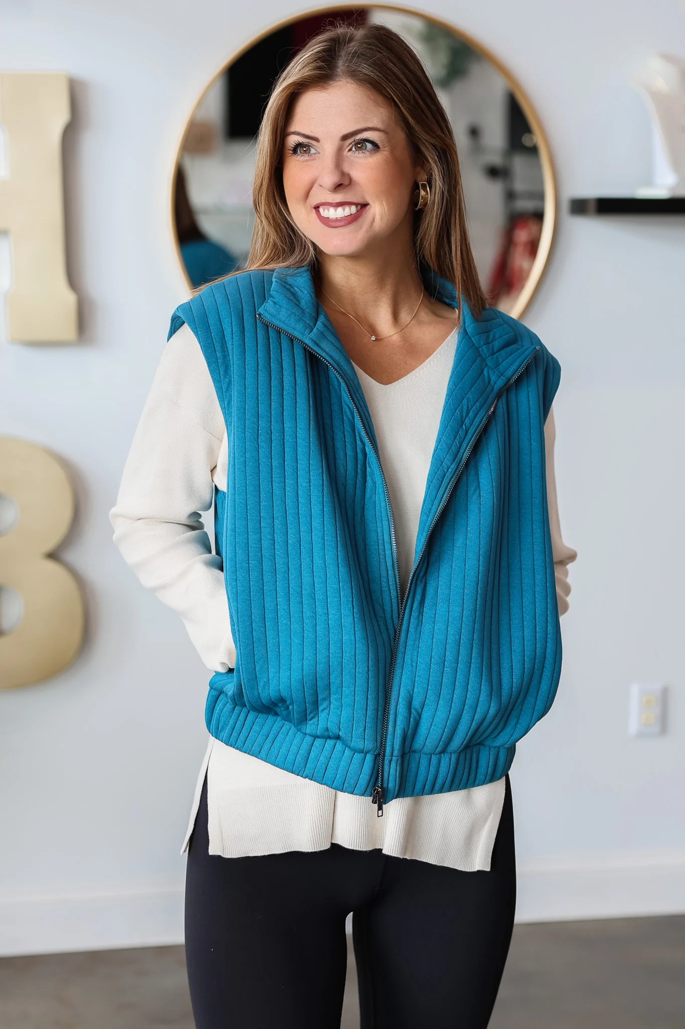 Textured Striped Vest - Teal - Image 4