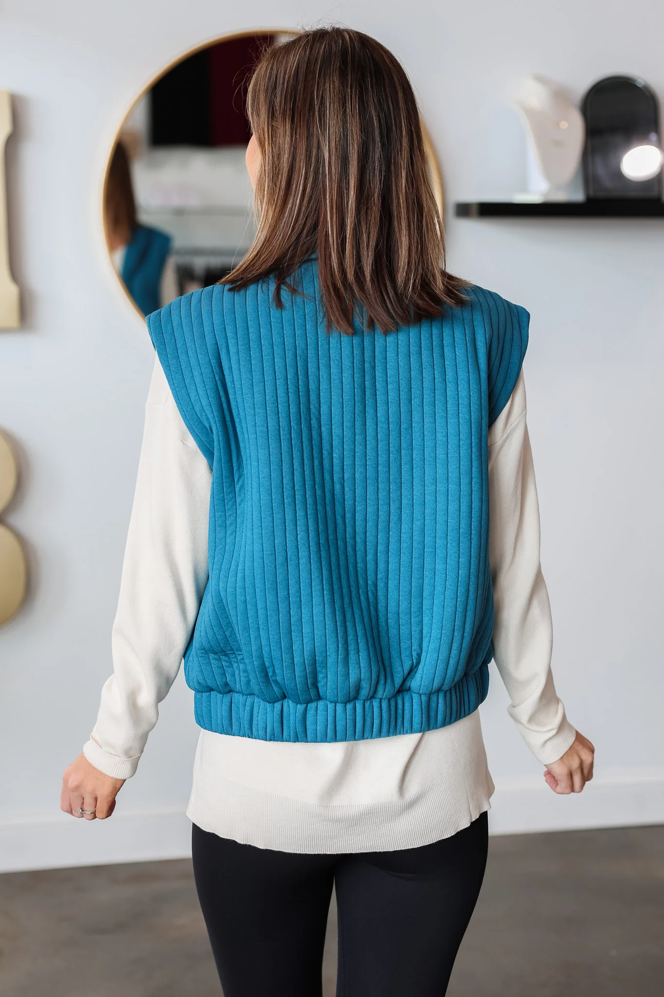 Textured Striped Vest - Teal - Image 5