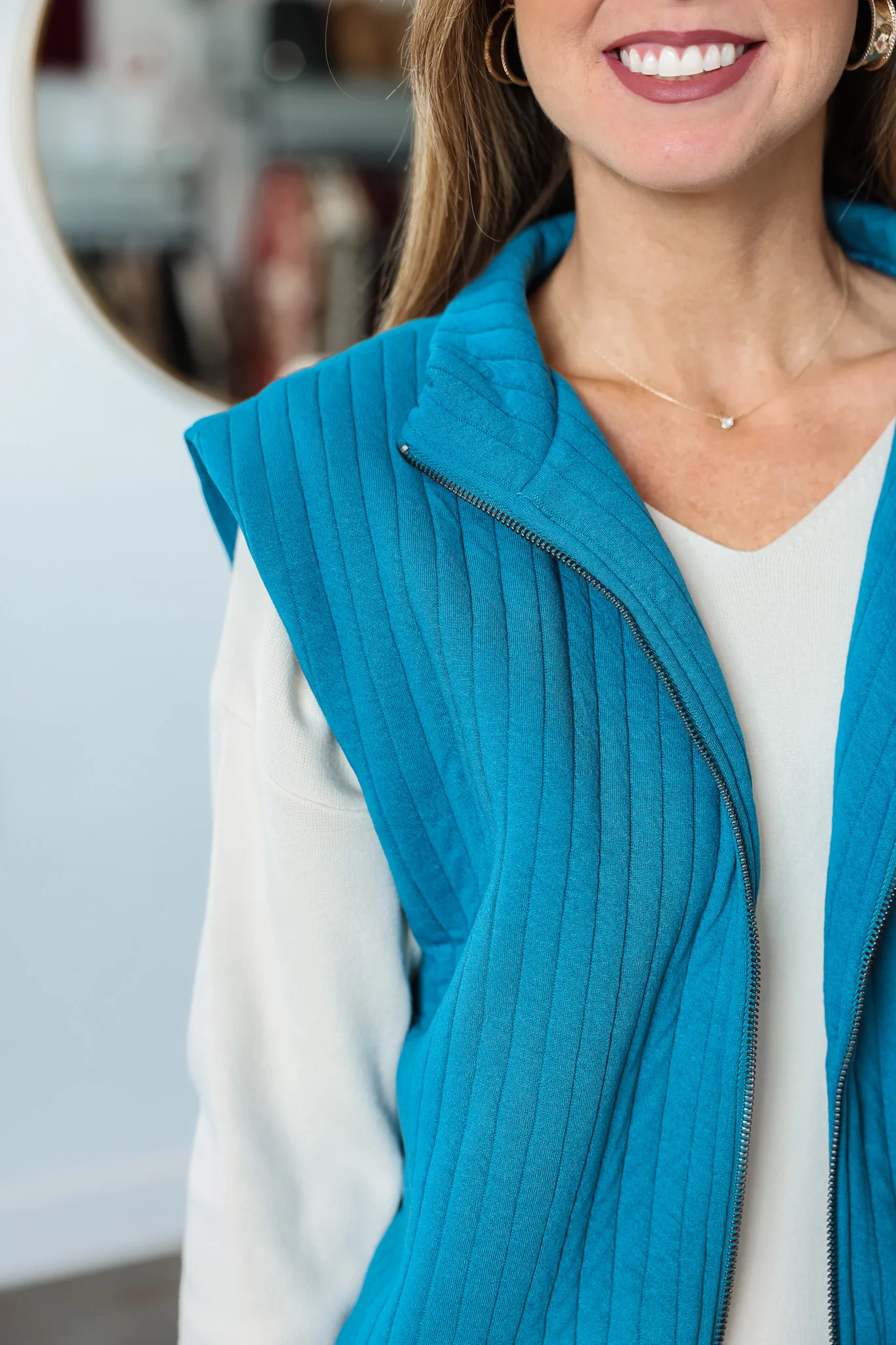 Textured Striped Vest - Teal - Image 7