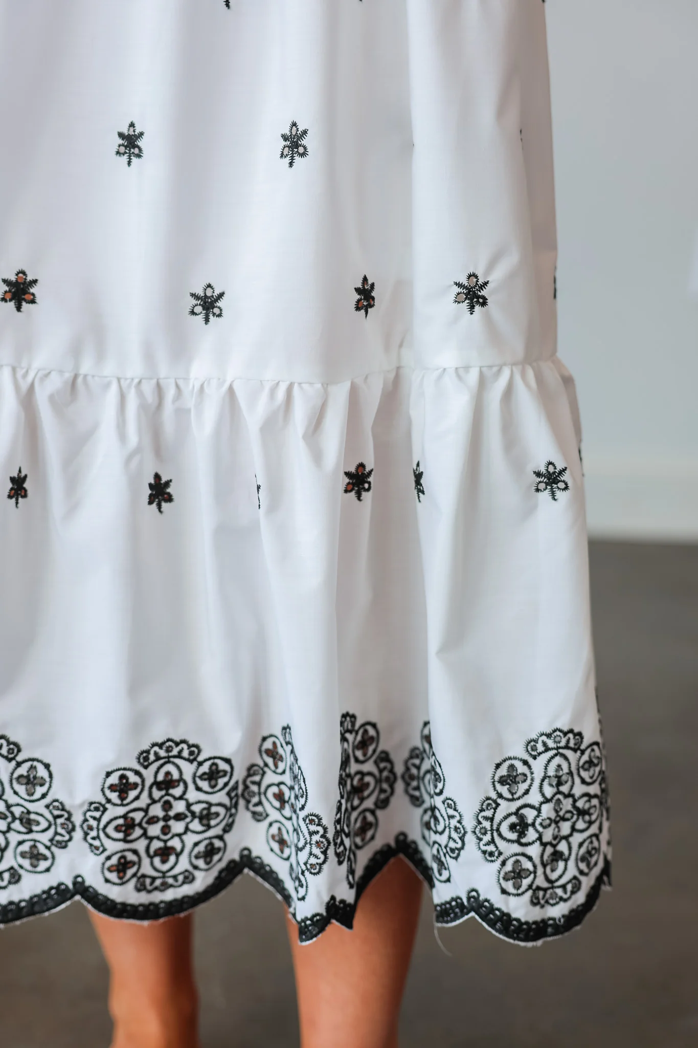 Tie Shoulder Embroidered Dress - White - Image 8