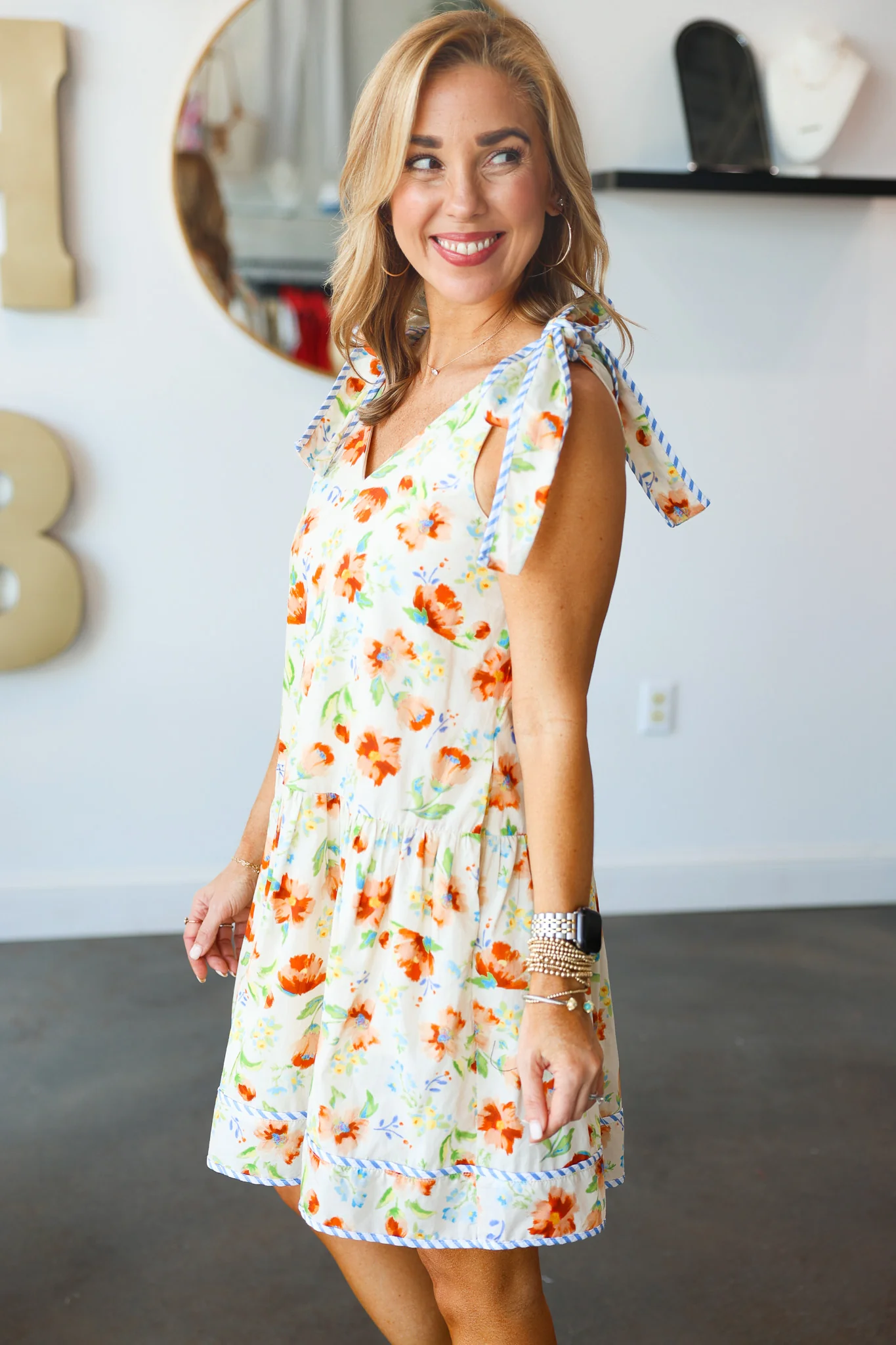 Tie Shoulder Floral Dress - Image 5