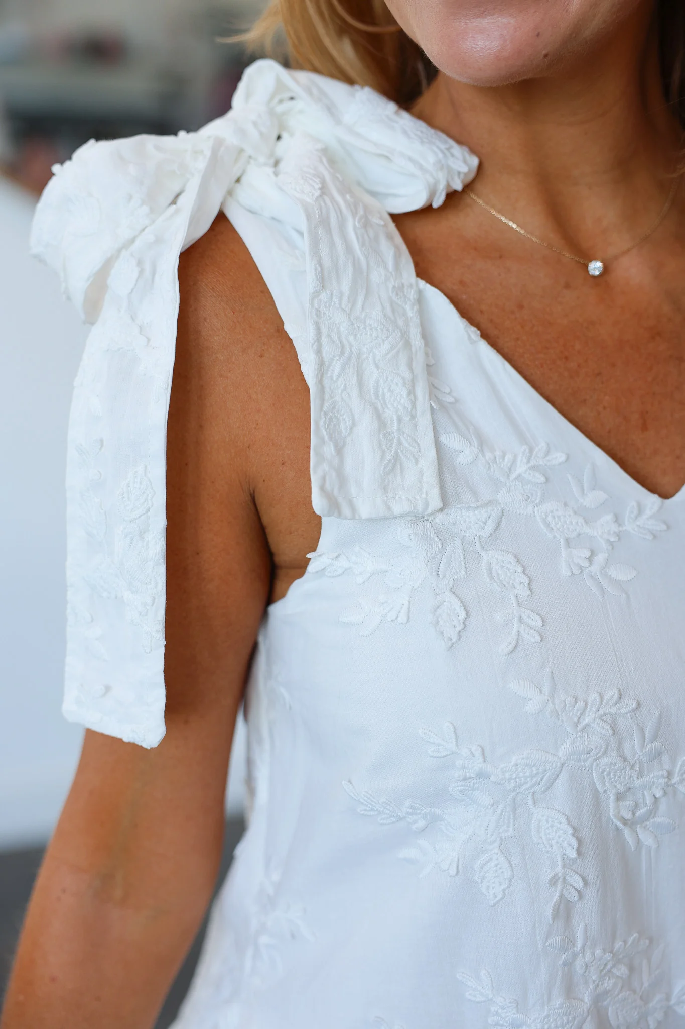 Tie Shoulder Textured Floral Dress - White - Image 7