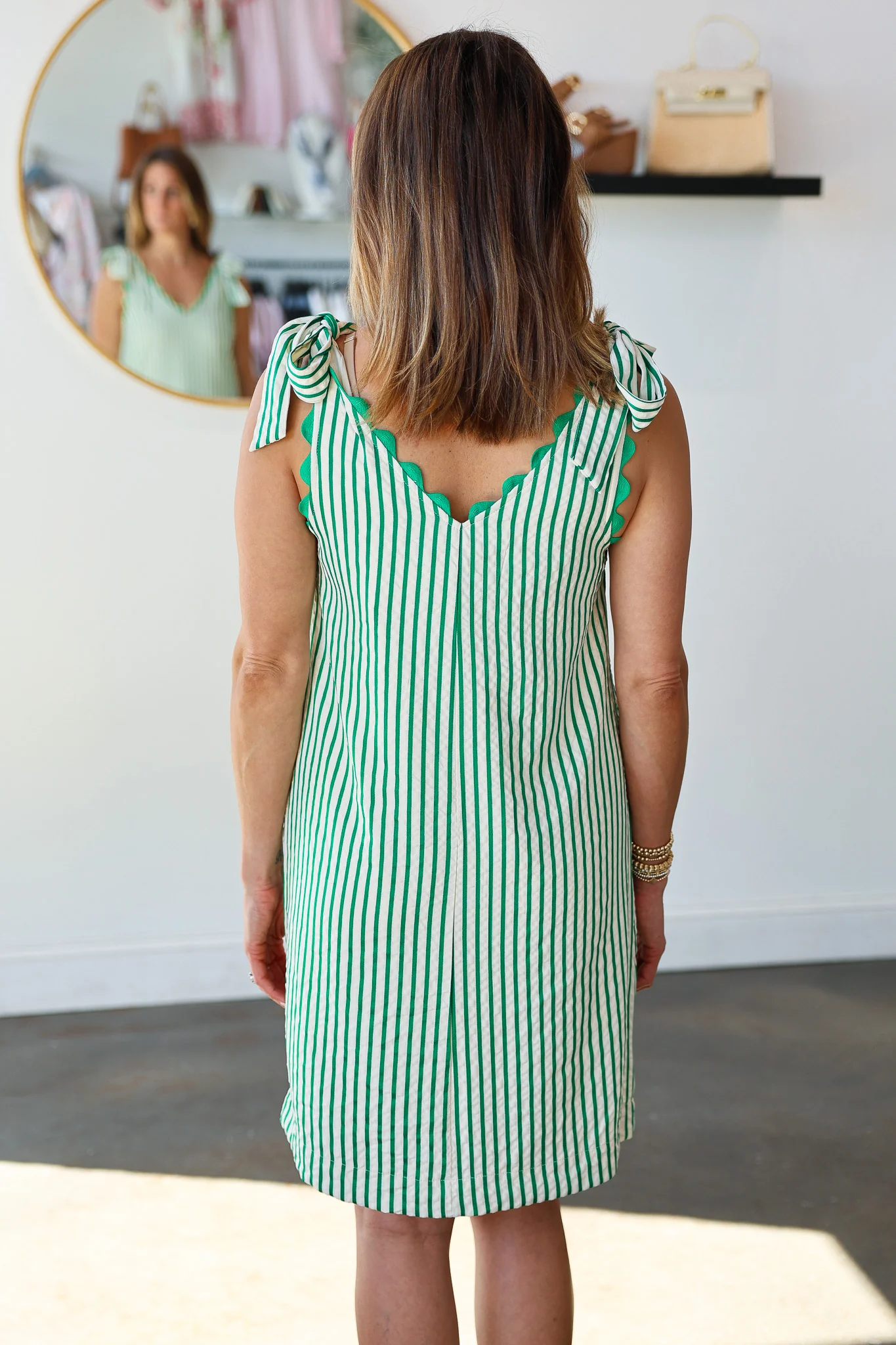 Tie Strap Striped Dress - Green - Image 8