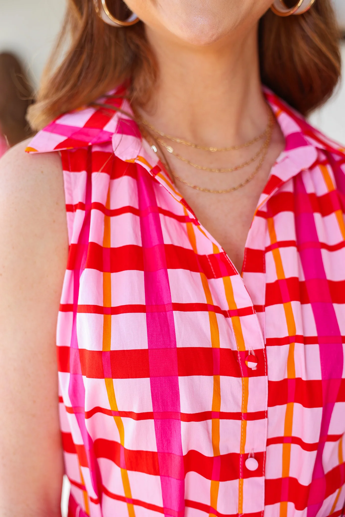 Tie Waist Checkered Dress - Pink - Image 8