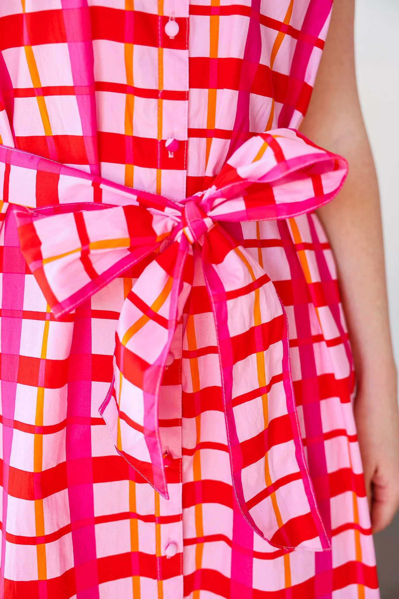 Tie Waist Checkered Dress - Pink - Image 9