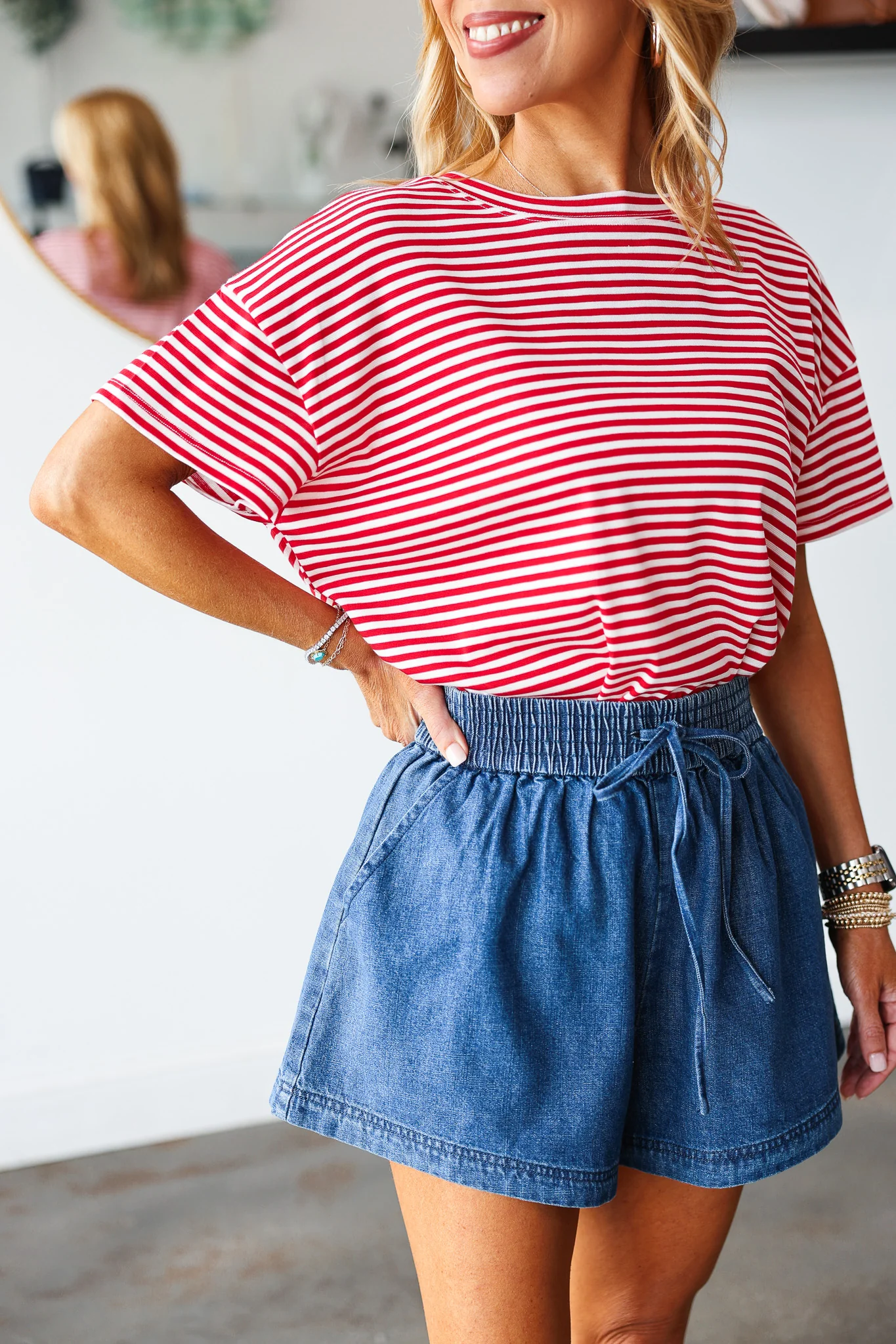 Tie Waist Denim Shorts - Image 2
