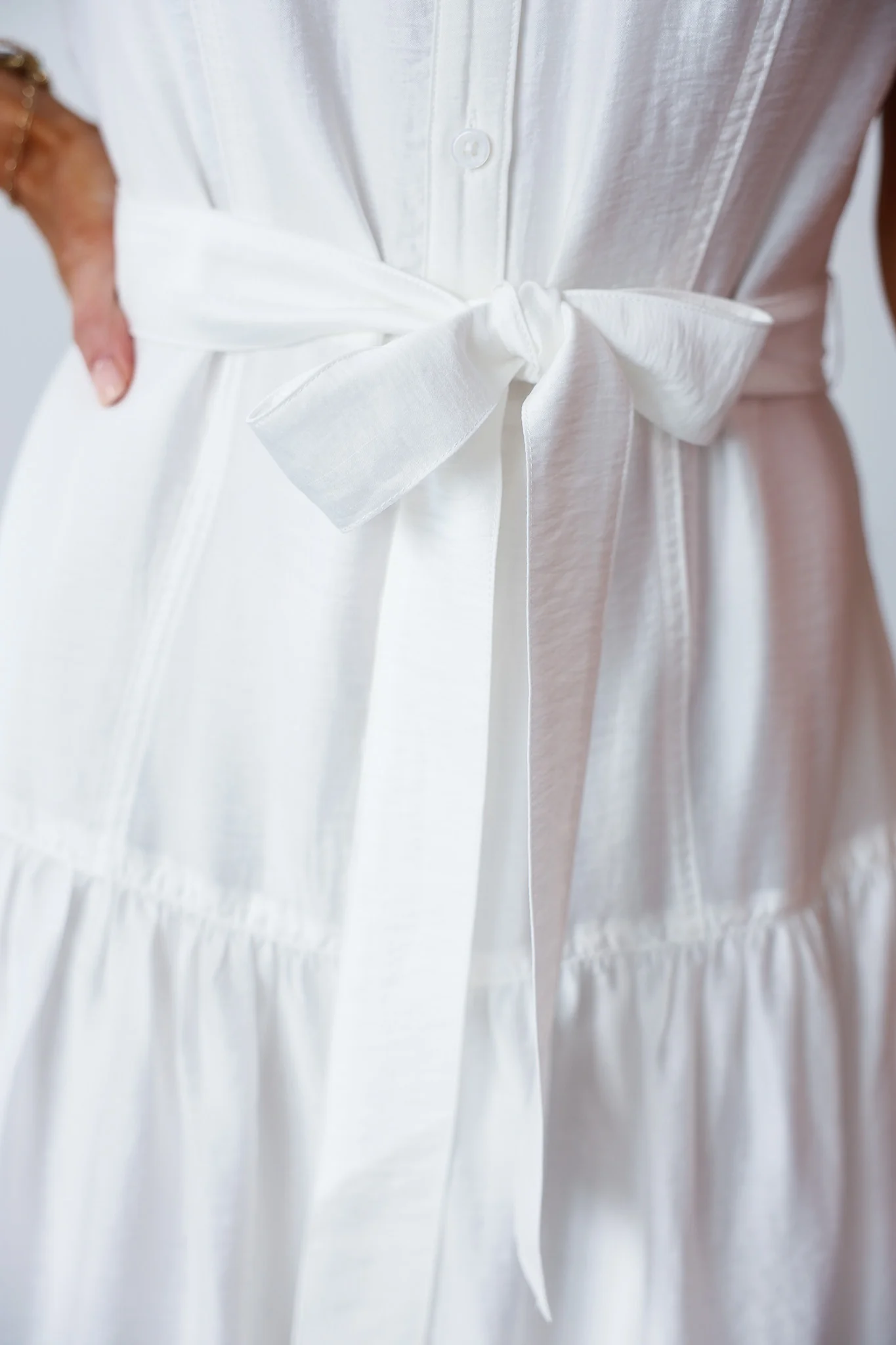 Tie Waist Midi Dress - White - Image 8
