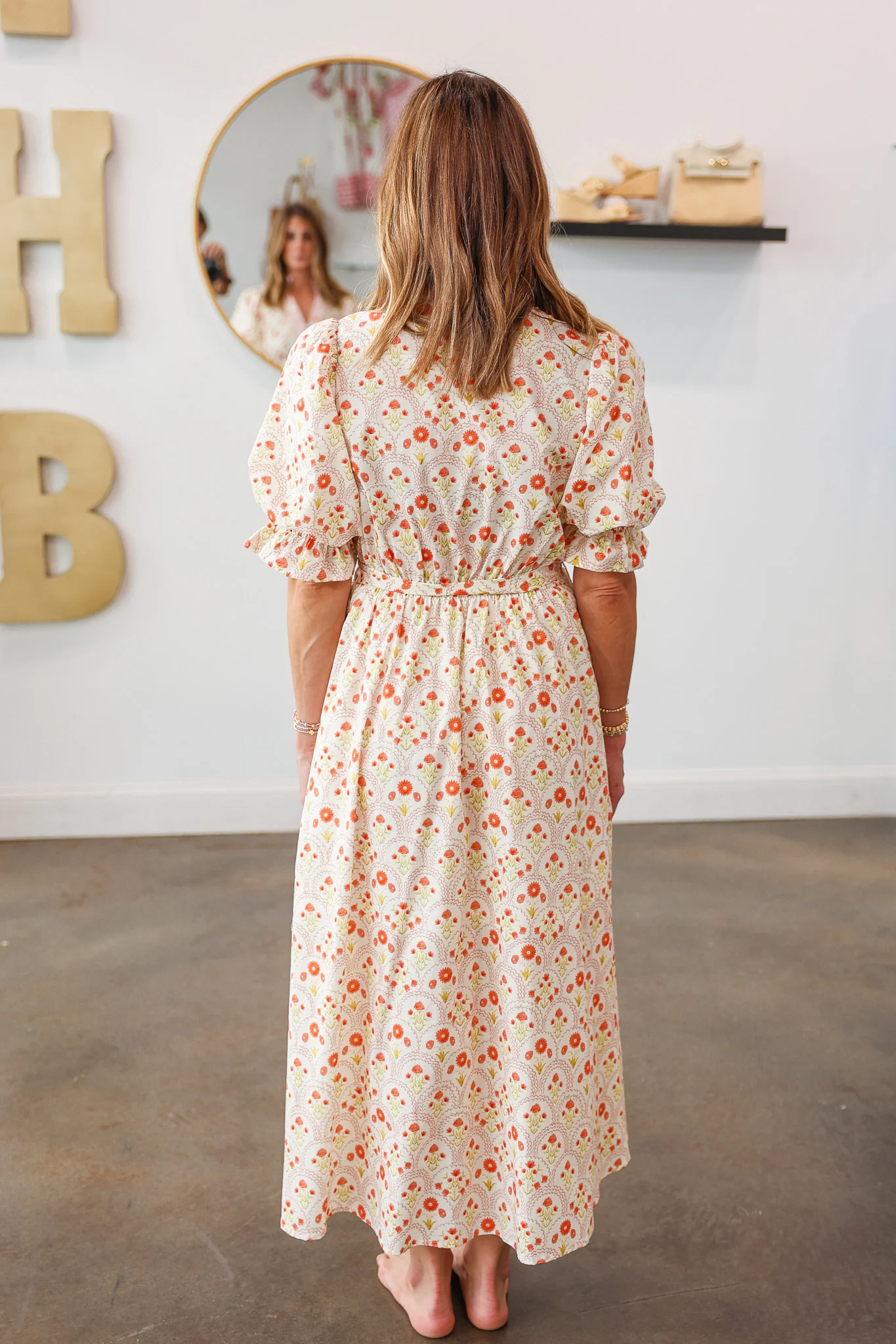 Tie Waist Mini Floral Maxi Dress - Peach - Image 9