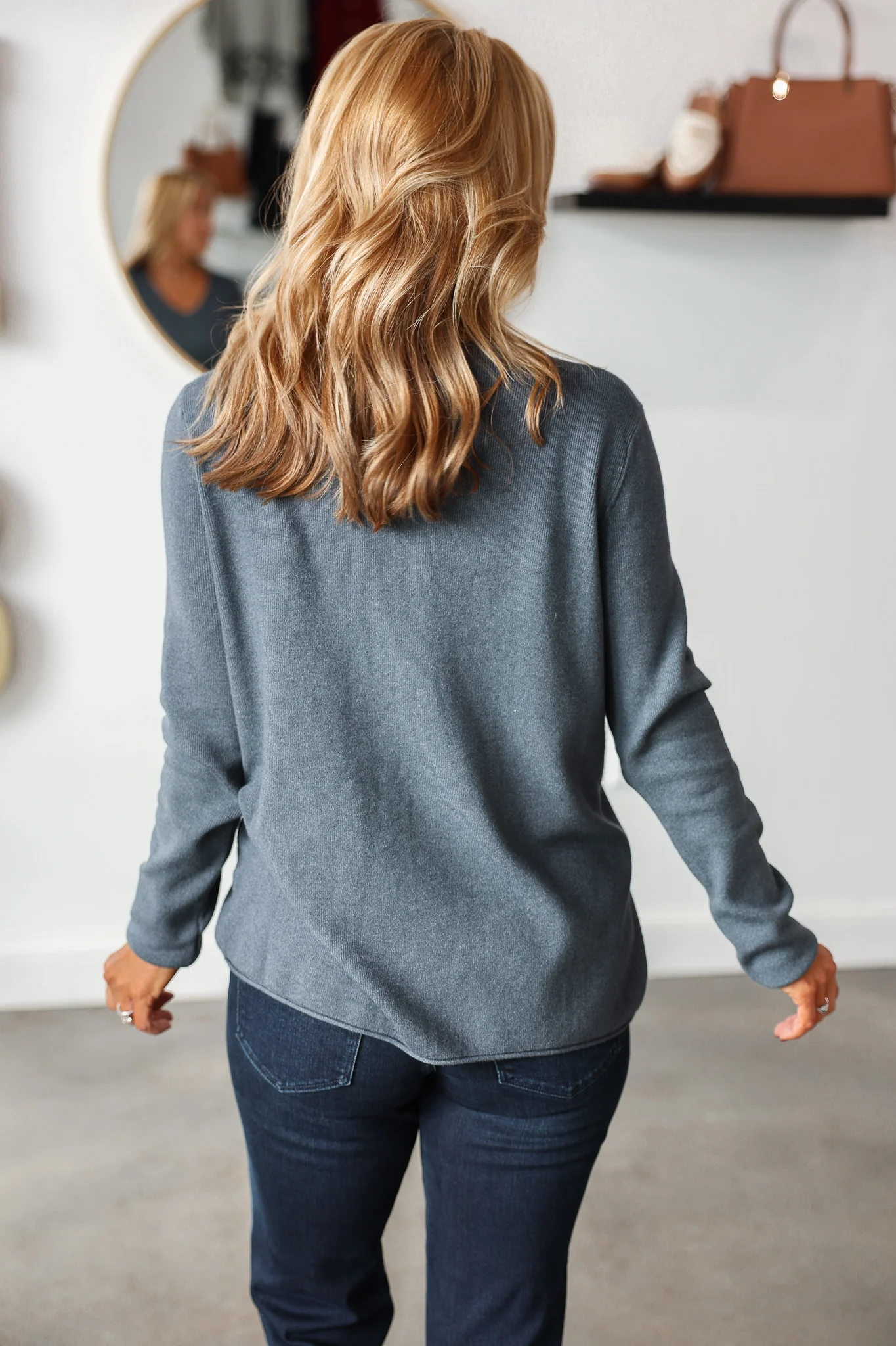 V Neck Long Sleeve Sweater - Charcoal - Image 5
