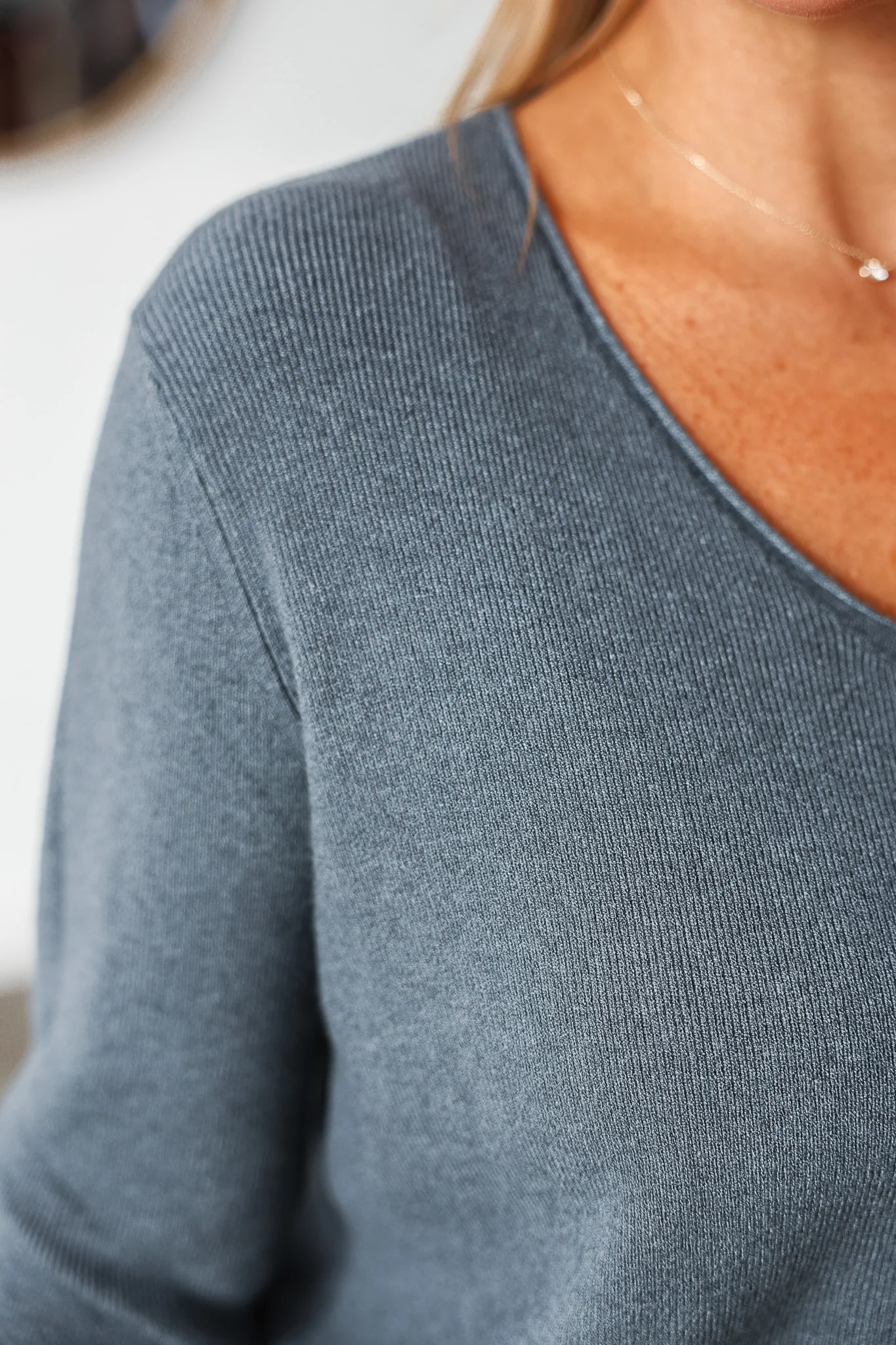 V Neck Long Sleeve Sweater - Charcoal - Image 6
