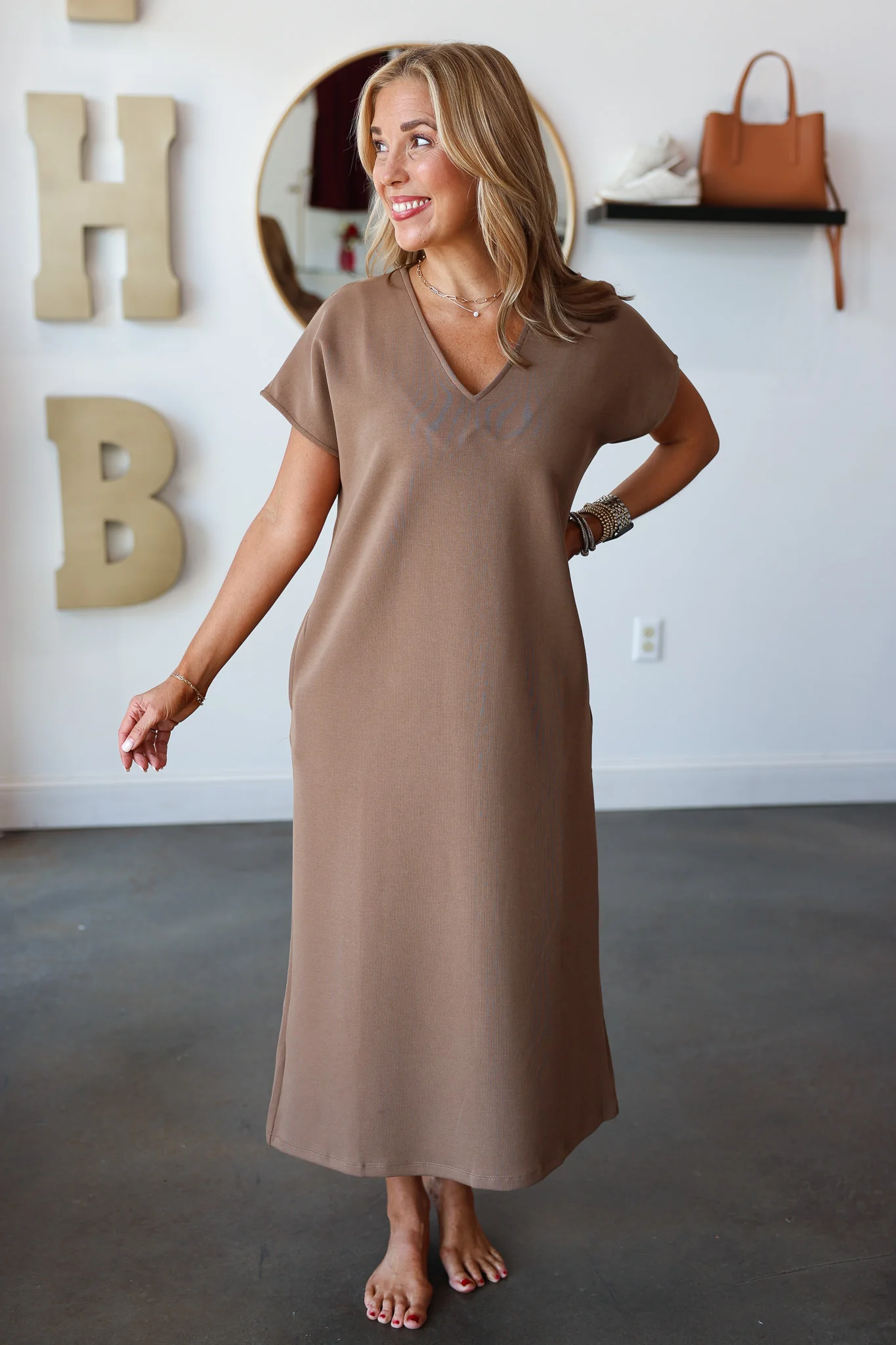 V Neck Maxi Dress - Brown - Image 2