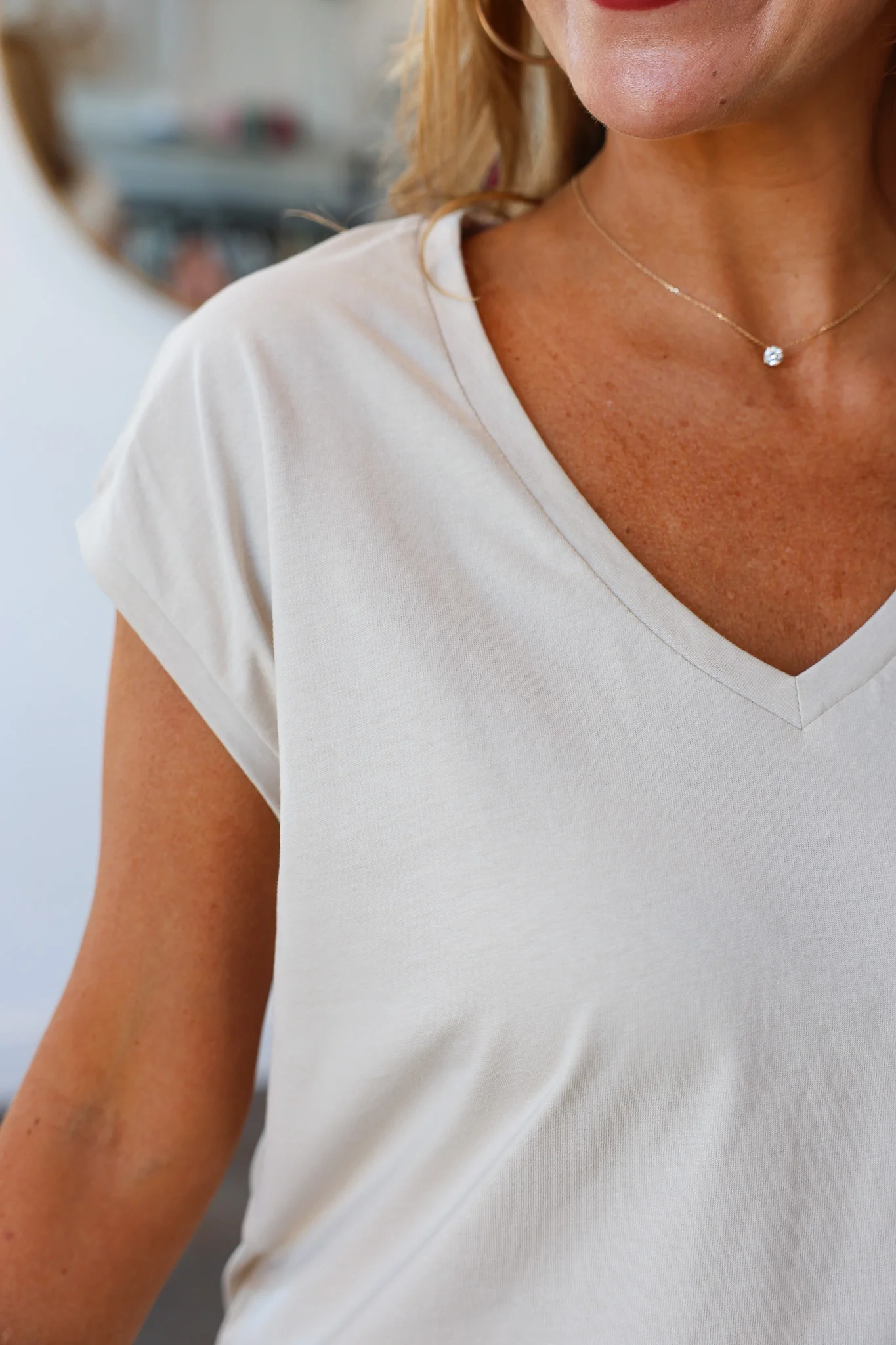 V Neck Top - Stone - Image 6