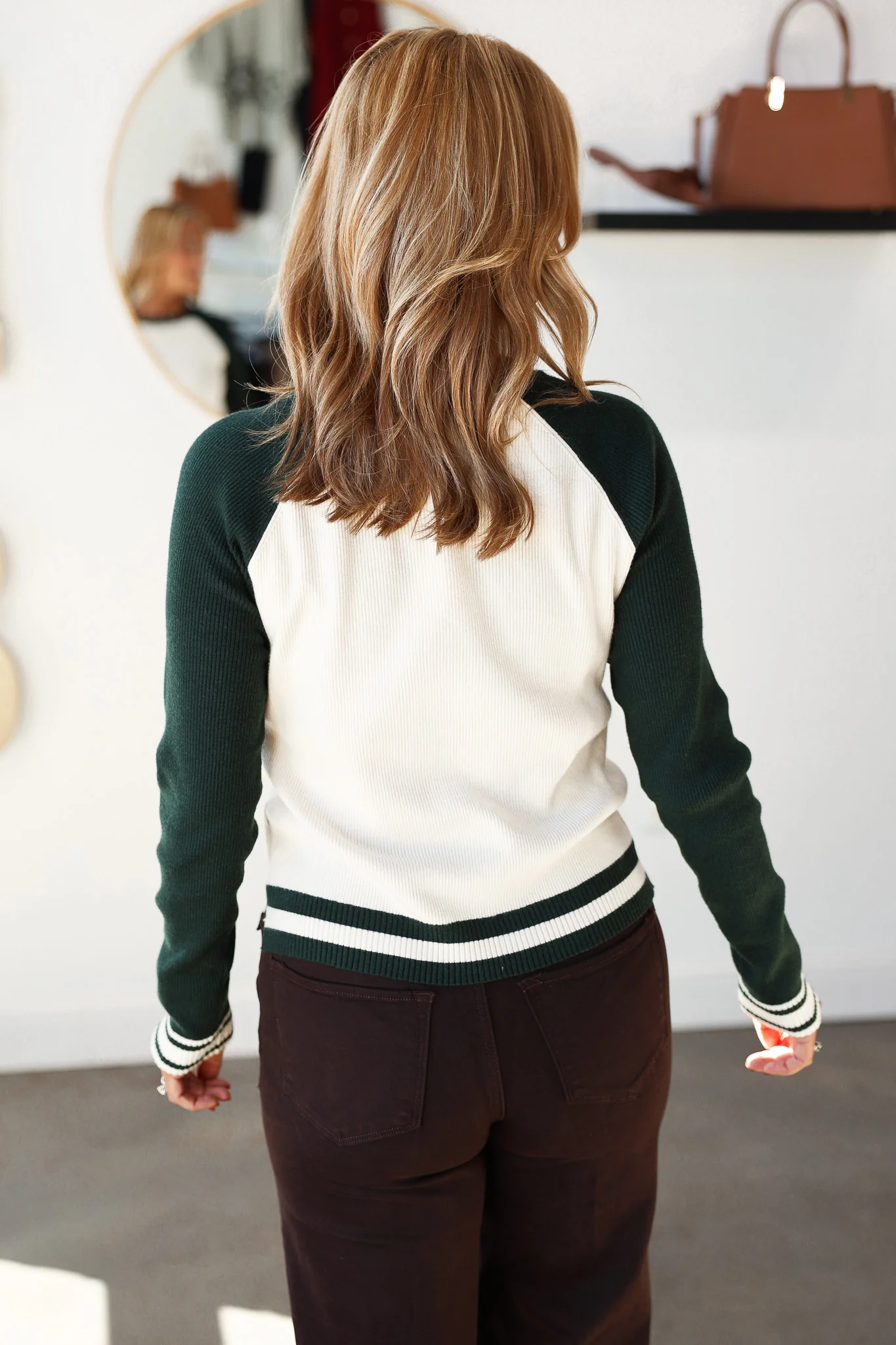 Varsity Style Sweater - Ivory/Green - Image 6