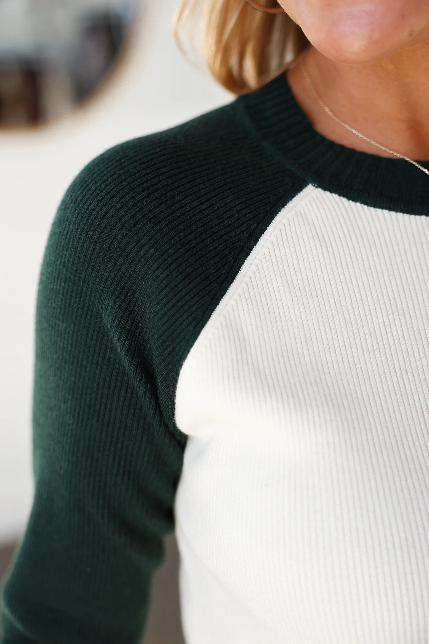 Varsity Style Sweater - Ivory/Green - Image 7
