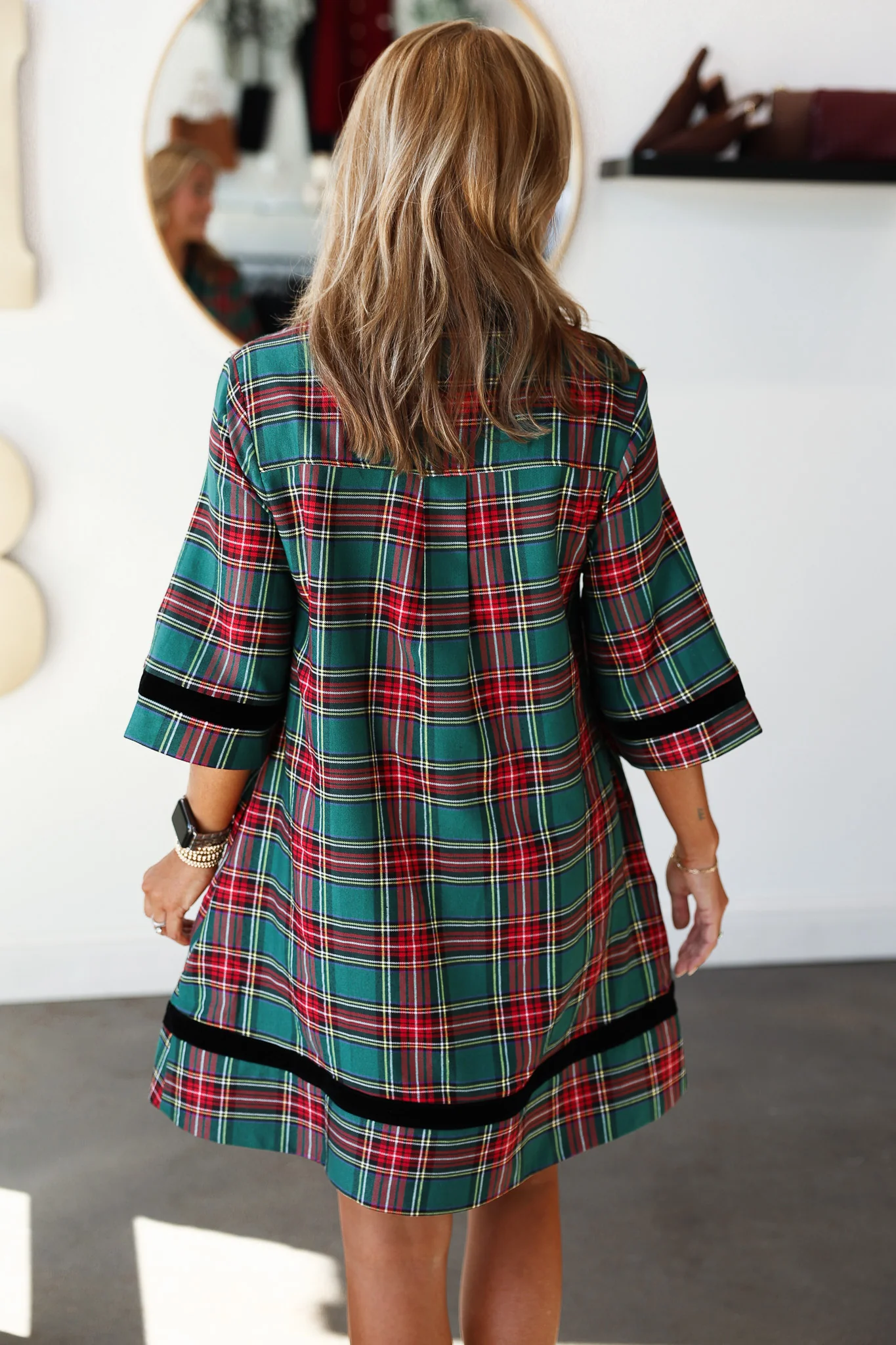 Velvet Trim Plaid Dress - Image 5