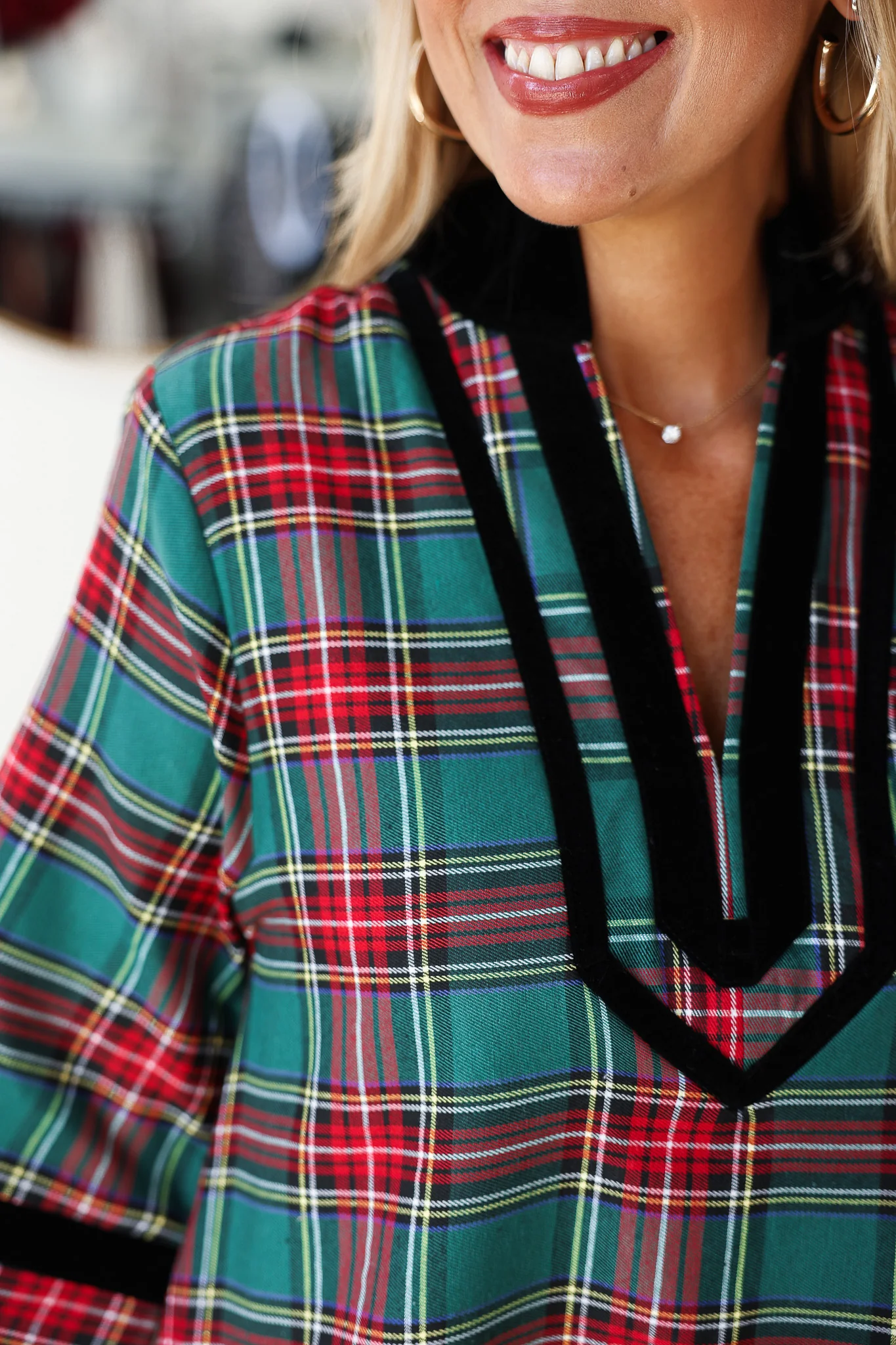 Velvet Trim Plaid Dress - Image 6