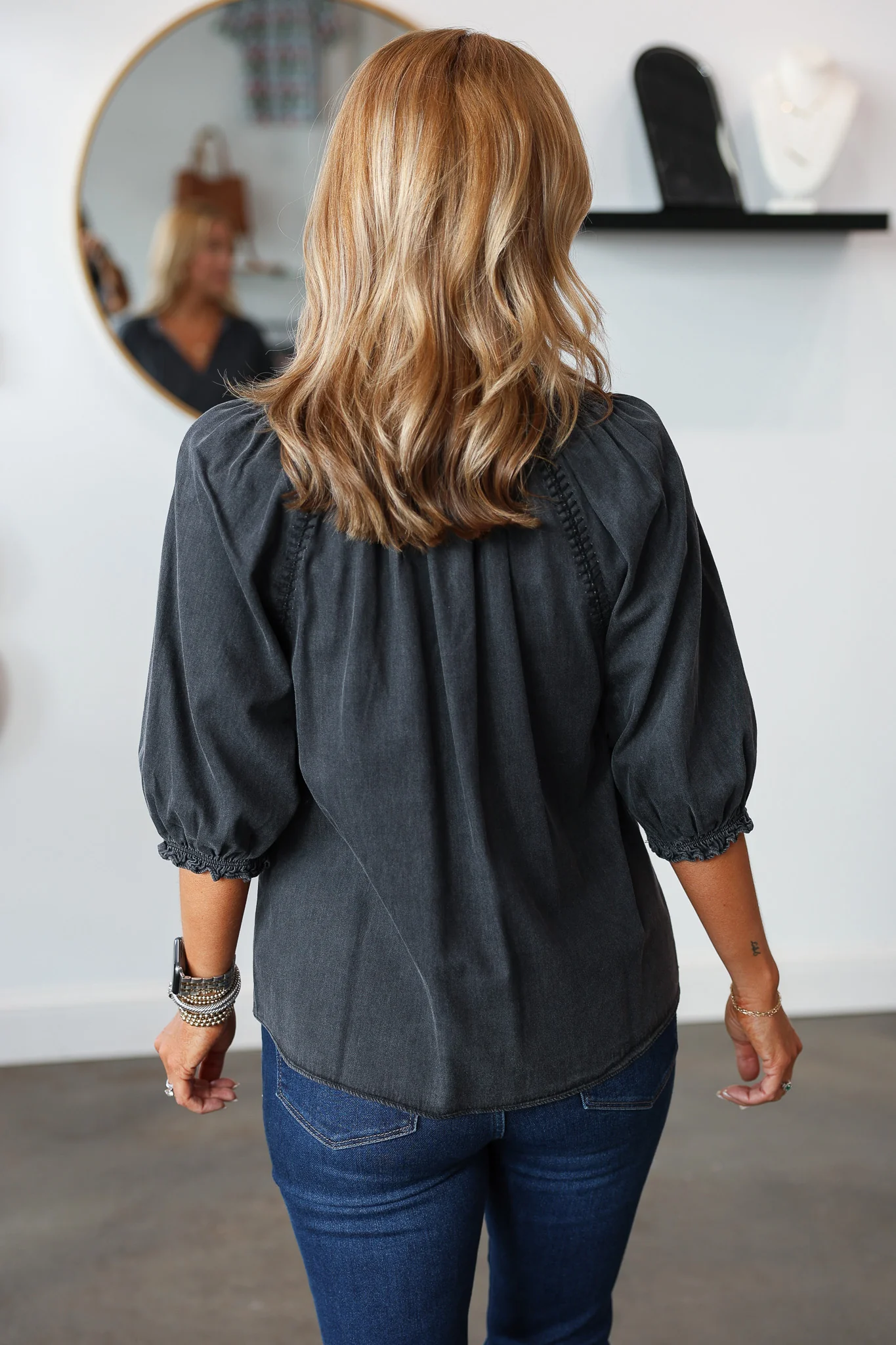 Washed Denim Top - Black - Image 6