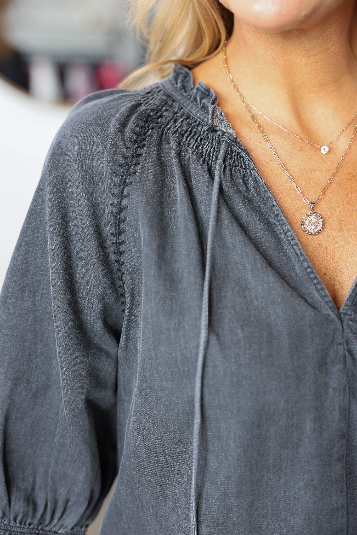 Washed Denim Top - Black - Image 7