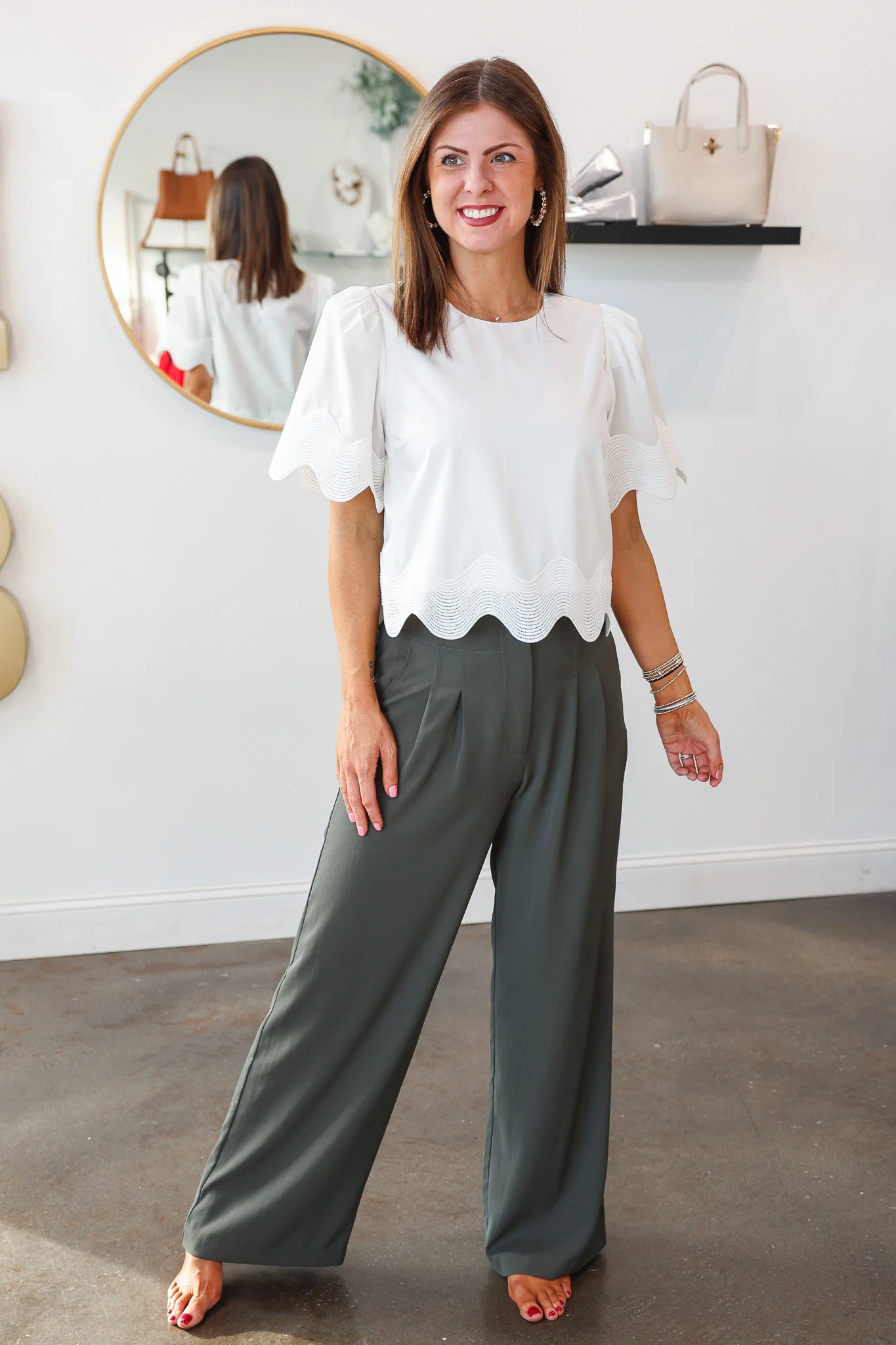 Wide Leg Dress Pants - Dark Green