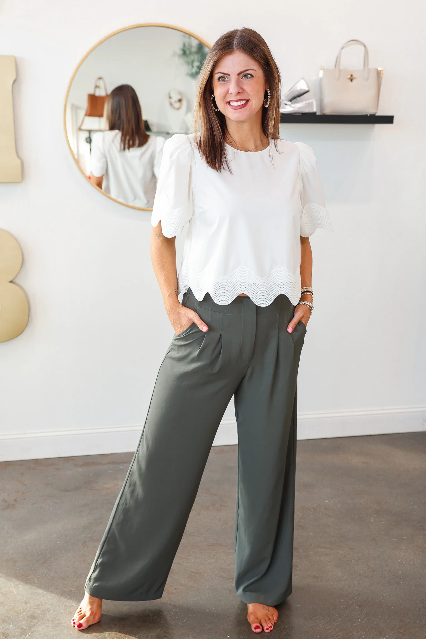 Wide Leg Dress Pants - Dark Green - Image 2