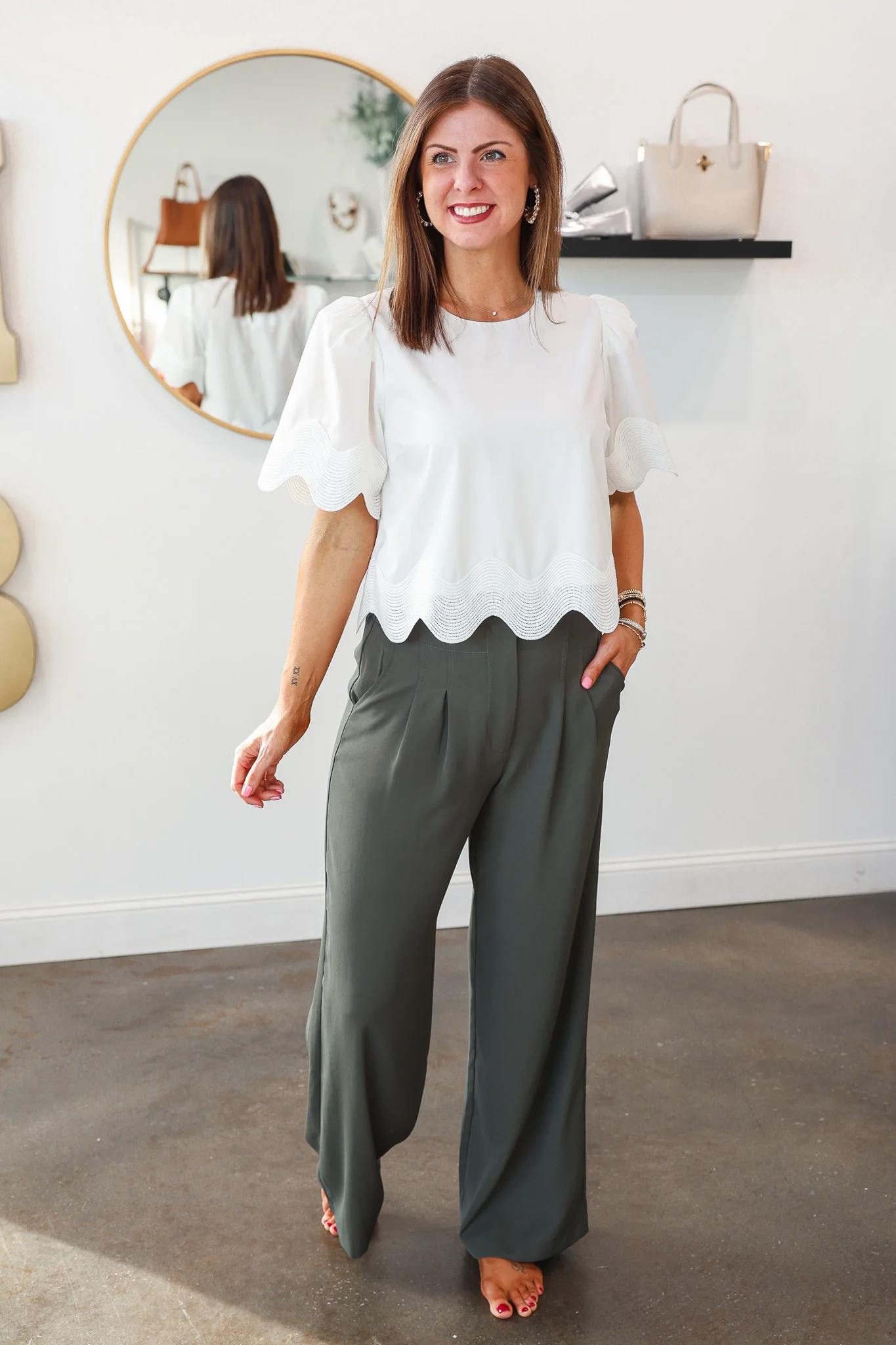 Wide Leg Dress Pants - Dark Green - Image 3