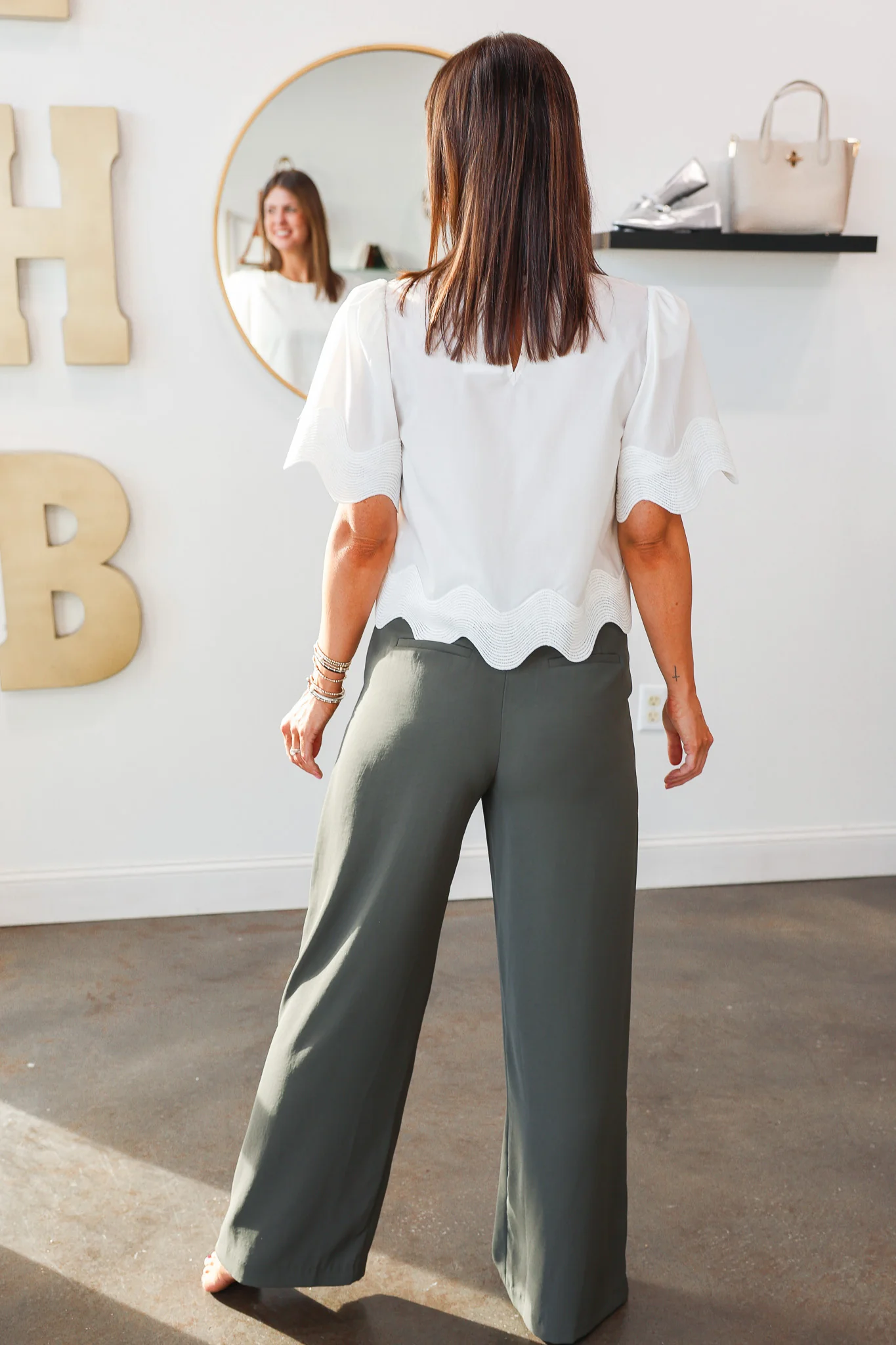 Wide Leg Dress Pants - Dark Green - Image 4