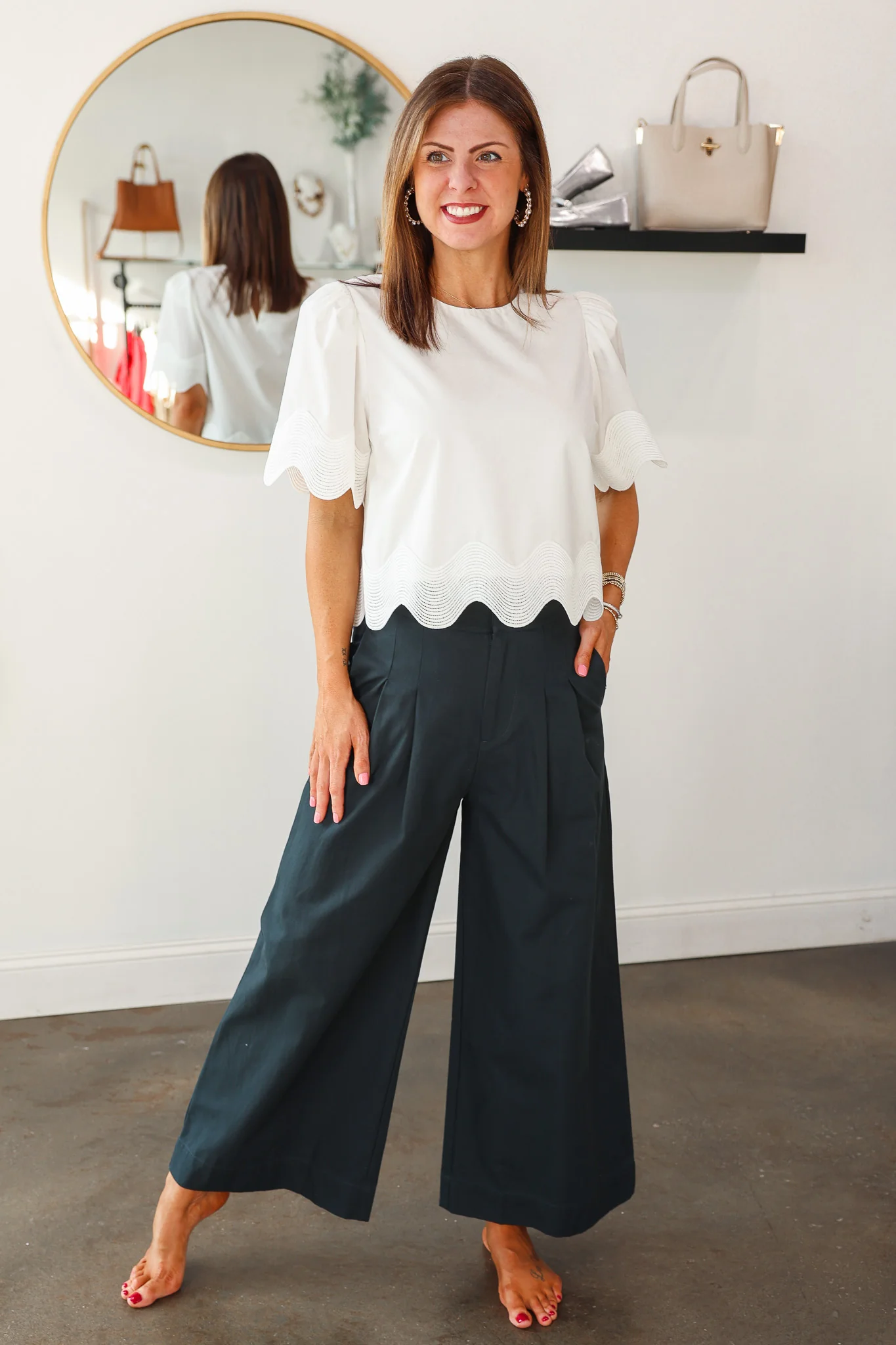 Wide Leg Trousers - Navy - Image 3